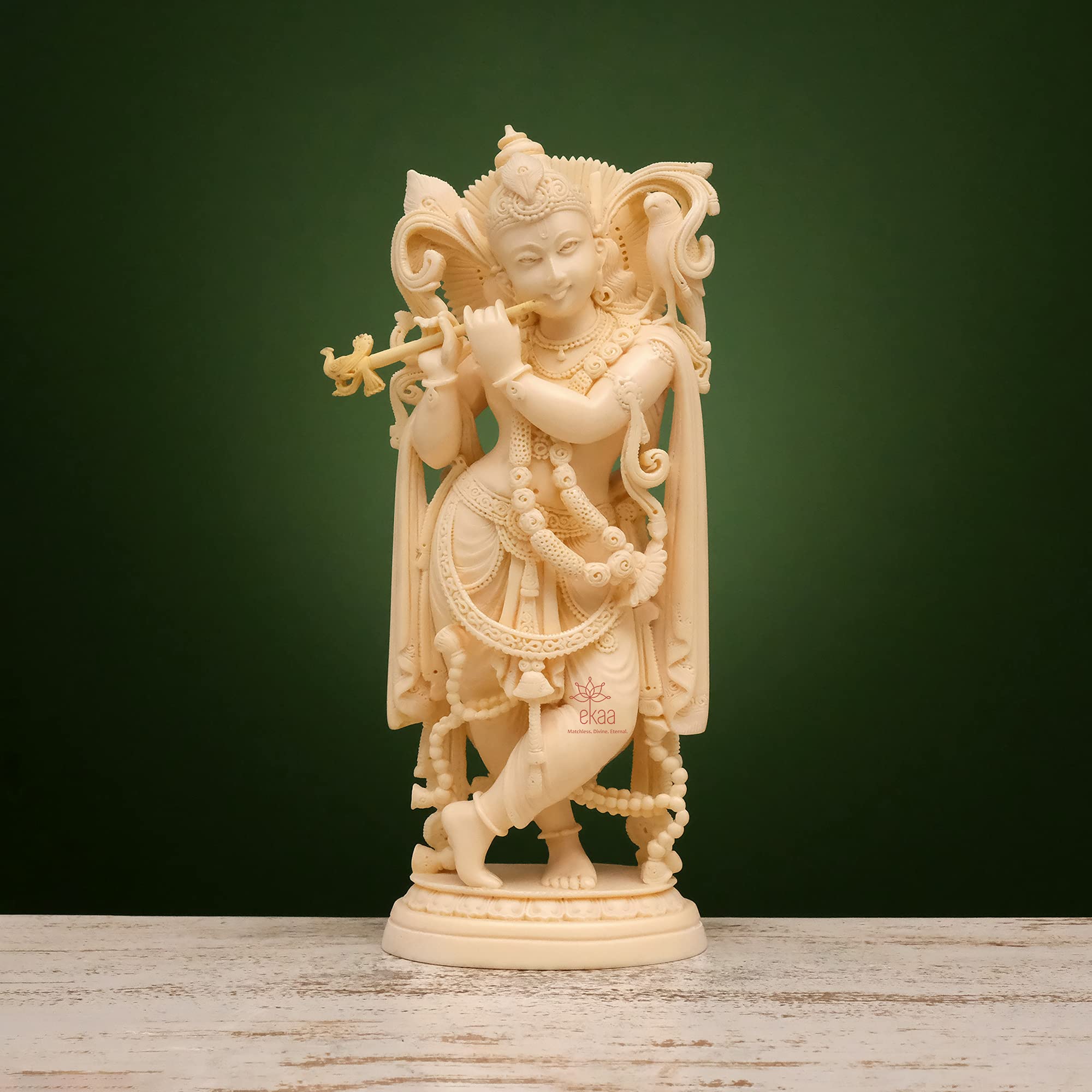 Ekaa Handicrafts Beautifully Handcrafted Marble Dust Krishna Standing for Home Temple Statue Showpiece, Size- ( 4.5 * 3 * 12) White