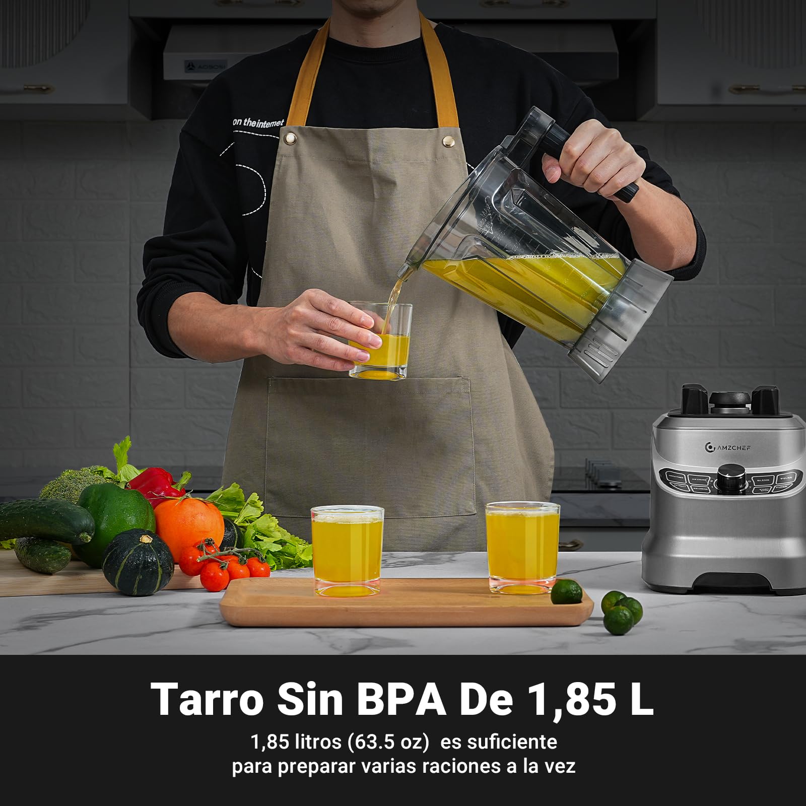 AMZCHEF Batidora de Vaso con 8 Velocidades Seleccionables | Batidora profesional hosteleria 1800W | 1.85 Litros Licuadoras para Zumos y Batidos, Smoothies, Frutas Congeladas, Pica Hielo