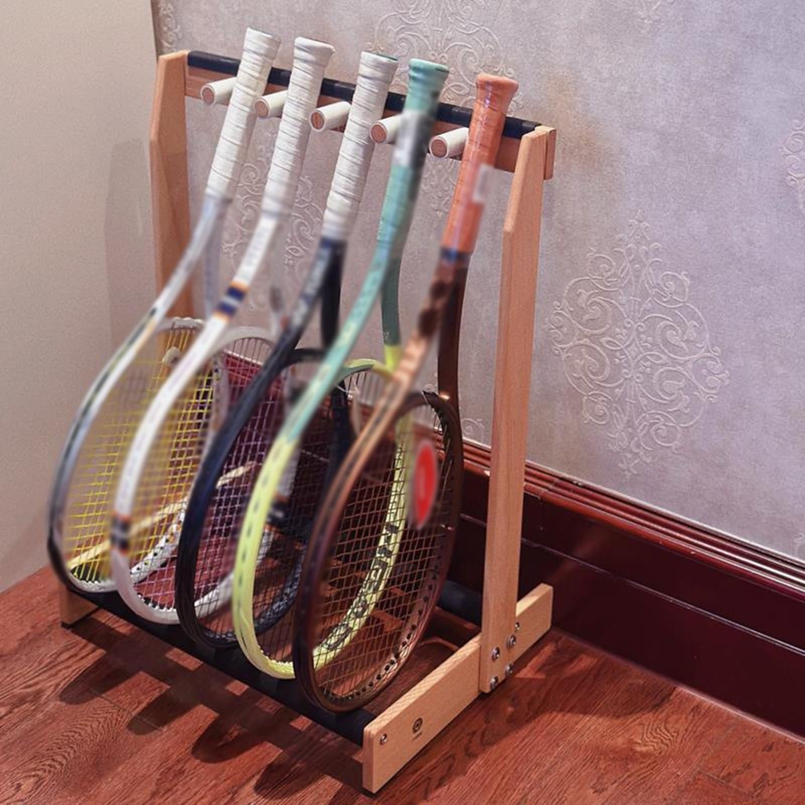 Hltdzer School Floor Standing Badminton Racket Display Rack Badminton Rackets Holder Hold 6 Racks Heavy Duty Tennis Racket Display Rack for Badminton