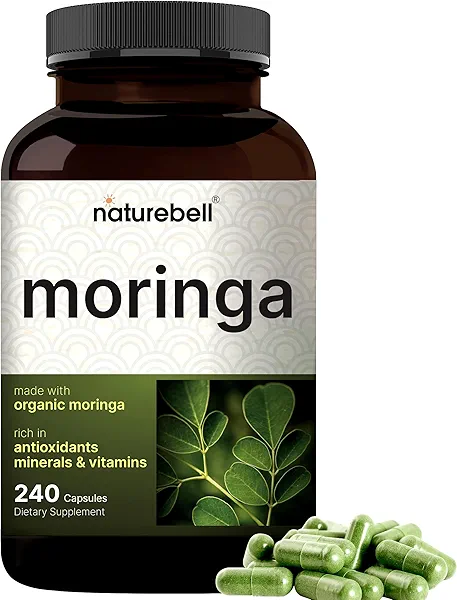 NatureBell Pure Moringa Capsules 8,000mg Per Serving | Made with Moringa Powder Organic, 240 Capsules – Green Superfood, Skin Health, & Immune Support – Non-GMO, Gluten Free, 4 Month Supply