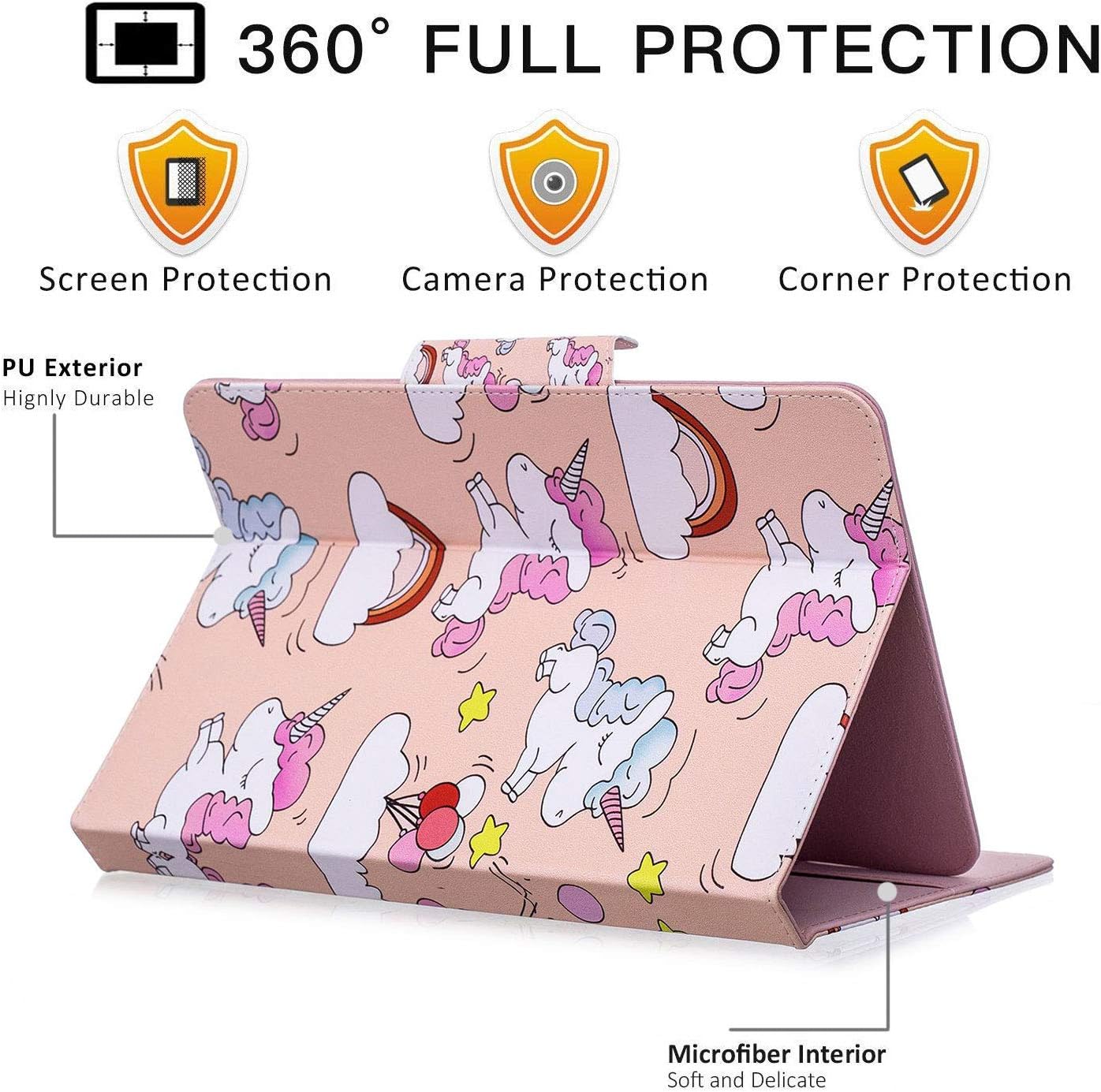 7.0 inch Case Universal, Folio PU Leather Stand with Card Slots Case for All 6.5-7.5 inch Samsung Galaxy/Amazon Fire 7/HDX7/Nexus/Dragon Touch/ASUS/KOBO/Huawei/RCA, Cloud Unicorn