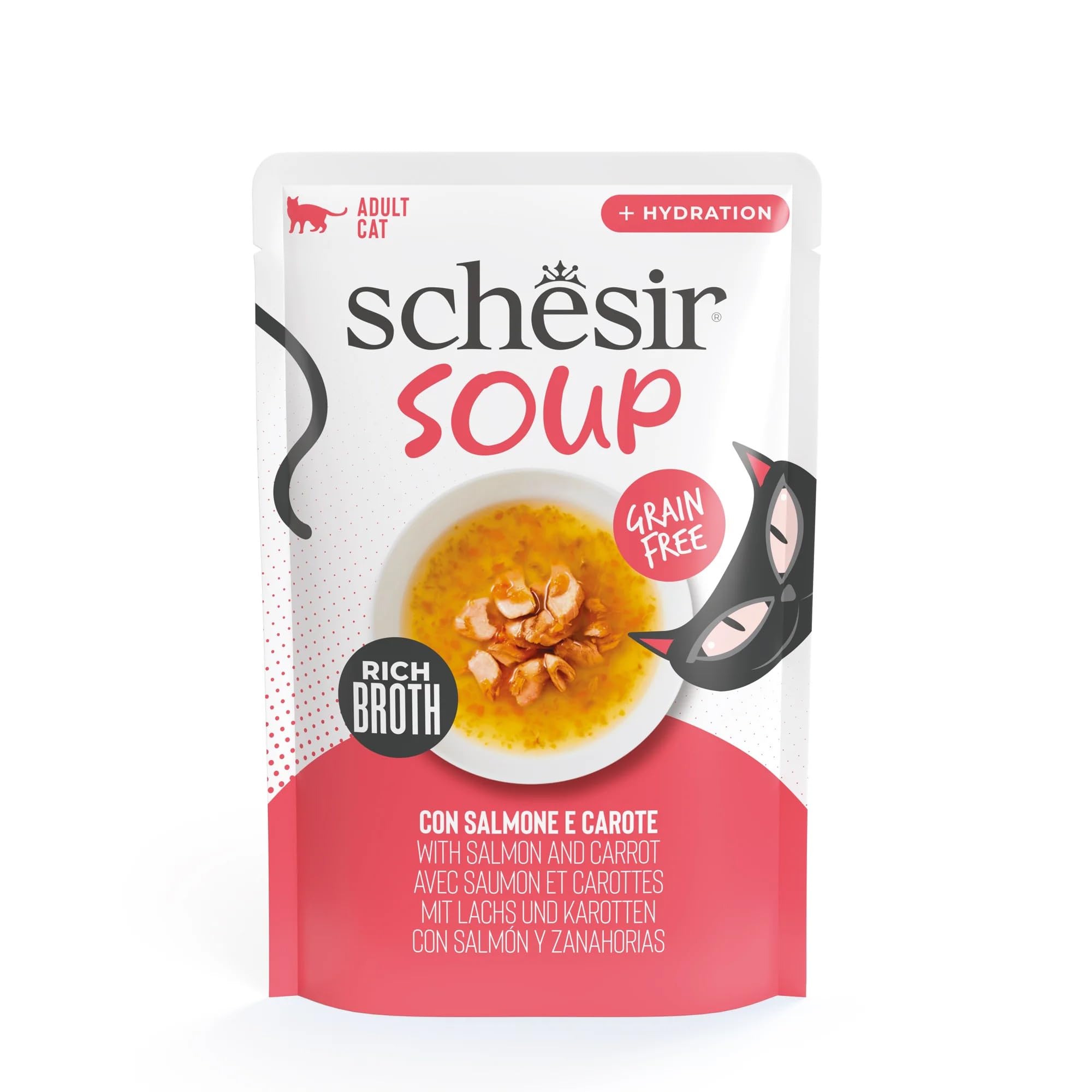 Schesir Soups | Highly Moisturizing | 12x40Gr | Various Flavors | (12x40Gr, Salmon and Carrot)