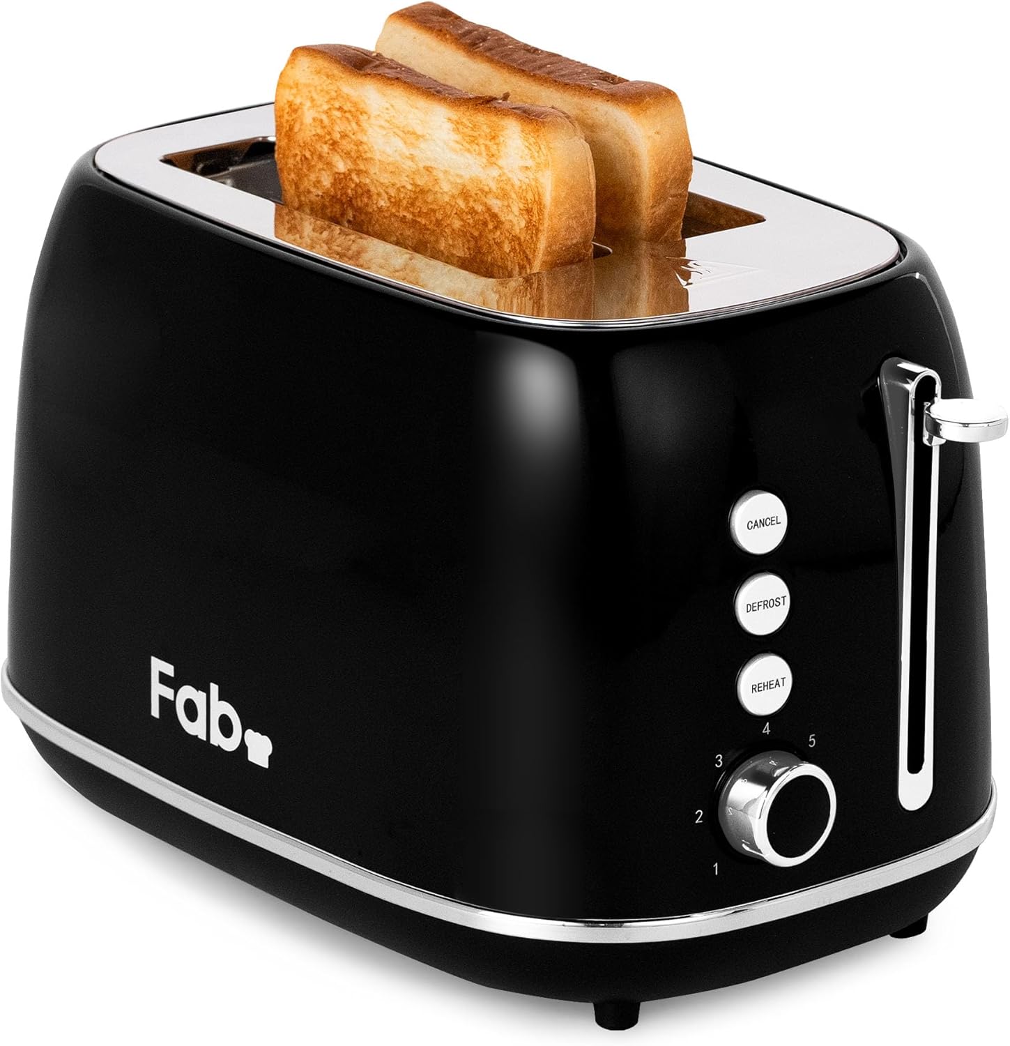 Fab by Kitchen in the box Toaster 2 Slice, Extra Wide Slot with 7 Browning Levels, Defrost, Reheat & Cancel Functions, Removable Crumb Tray, 800W (Black)
