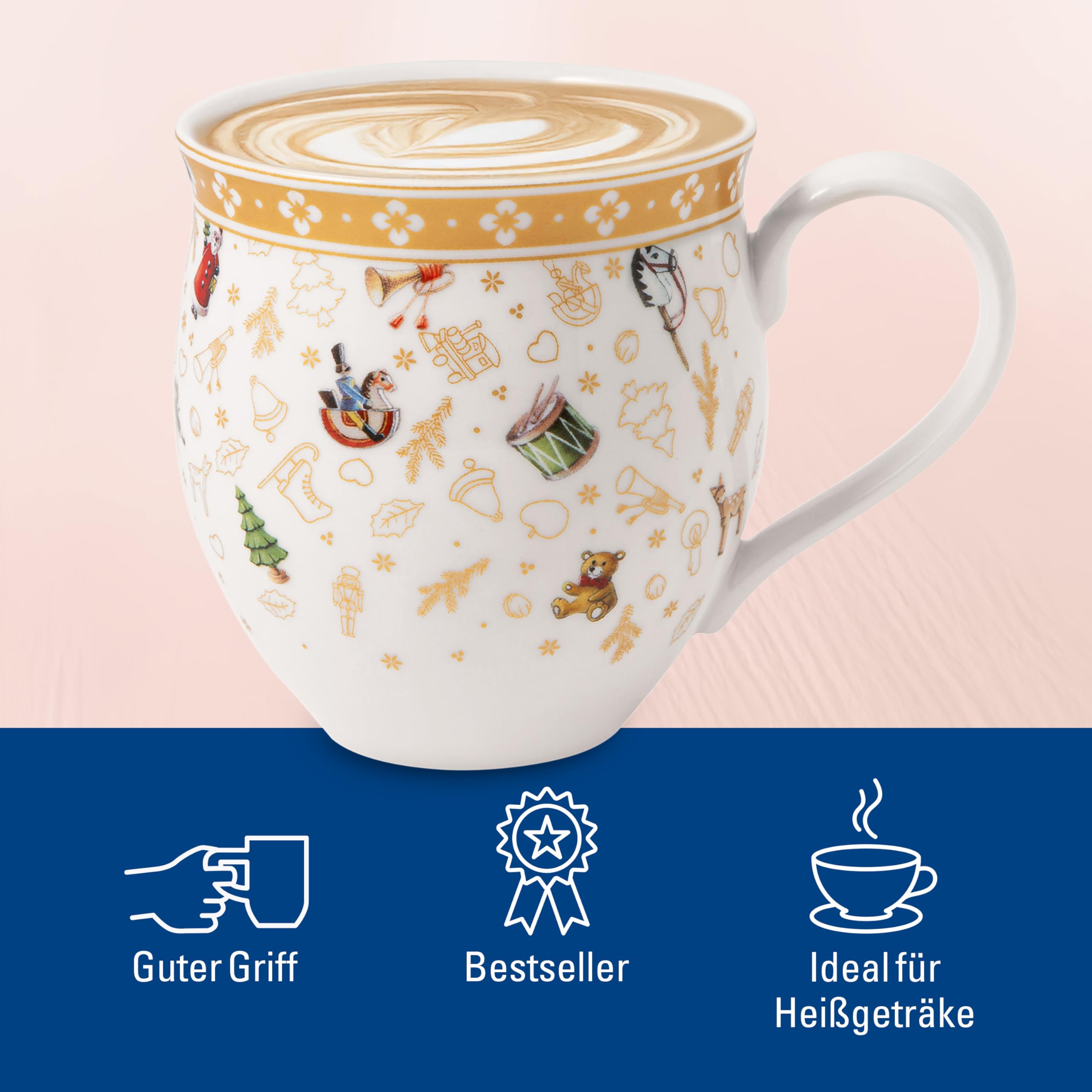 Villeroy & Boch - Toy's Delight Becher mit Henkel Set 2-teilig Jubiläumsedition 390 ml Gold und Weiß, Spülmaschinenfest, Mikrowellensicher, Kaffeebecher, Tassen Xmas, Weihnachten, Premium Porzellan