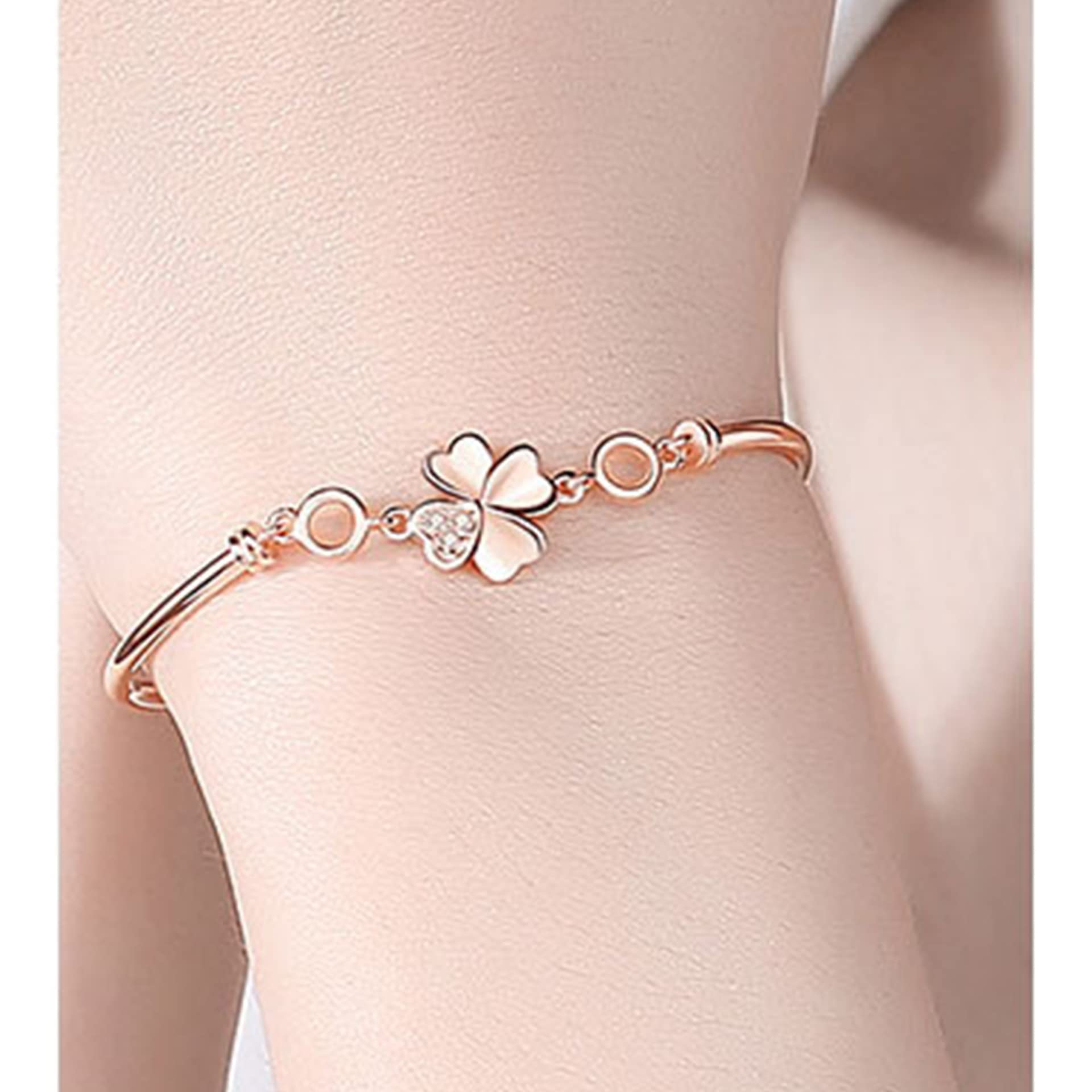 Frauen Mädchen Armband 925, einfache, Aber Elegante, glückliche Vier-Blatt-Klee-Armreifen, einstellbare Handverbindung, Kettenerweiterung
