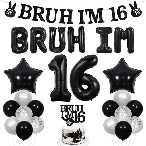 Wonmelody Bruh Its My Birthday Decor Black Bruh I'm 16 Birthday Decor Balloon Ba