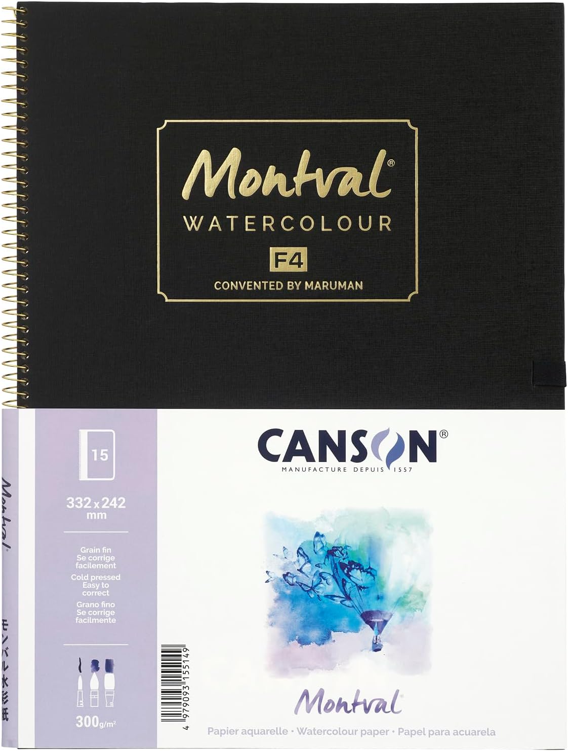 Canson Sketchbook Montval Watercolor Paper (Neutral Paper) F4 Size, 15 Sheets C14A