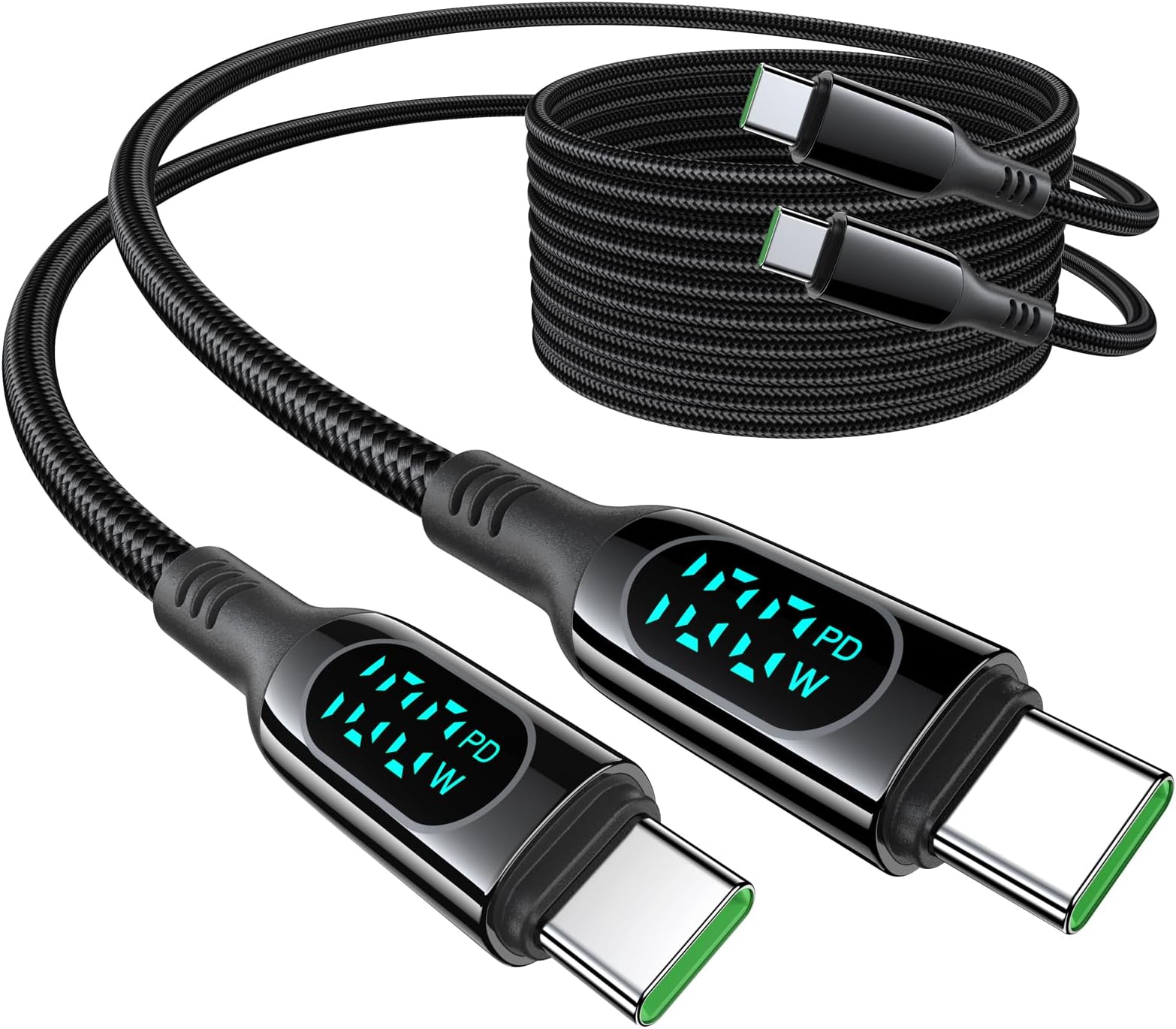 MINSLIS USB C Cable (2M, 2-Pack), DC01 LED Display 100W/5A Power Delivery PD Fast Charging USB C to USB C Cable, Nylon-Braided Type-C Cord for iPhone 16 Pro Max, MacBook Pro/Air, iPad, Pixel, Switch