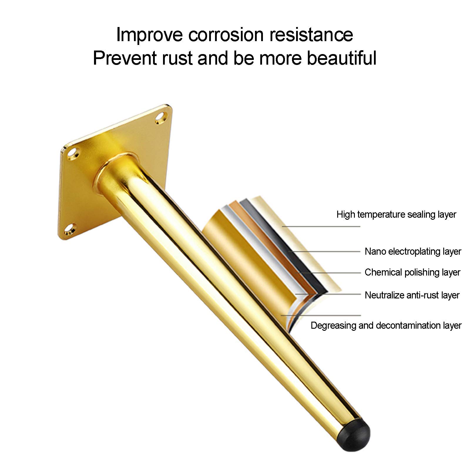 RWRAPS Gambe per mobili in Metallo Piedini per mobili Piede per Divano in Ferro Piedini di Supporto Conici Dritti, con Viti, Confezione da 4, Nero (Oro Nero 30 cm/11,81 Pollici)