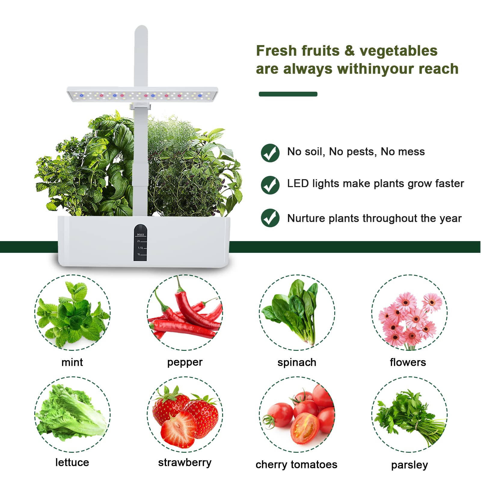 Smart Garden Kit Giardino autonomo Intelligente con Timer Automatico, Altezza Regolabile per la casa e la Cucina