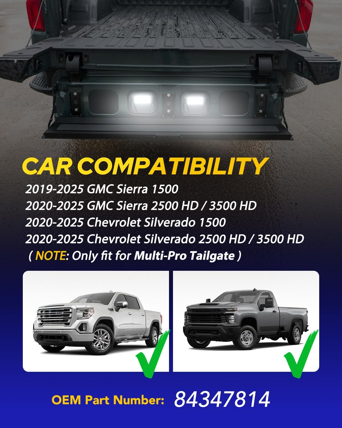 AUTOONE 𝐋𝐚𝐭𝐞𝐬𝐭 LED Tailgate Step Light Lamp for 2020-25 Chevy Silverado 1500/2500 HD/3500 HD, 2019 GMC Sierra 1500, 2020-25 GMC Sierra 1500/2500 HD/3500 HD, White Marker Truck Bed Lamp, 2PCS