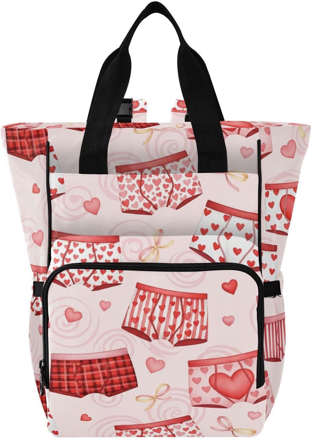 Underwear Hearts Pink Print Diaper Bag Backpack for Baby Boys Girls Multifunction Baby Essentials Travel Tote with Stroller Straps & Bottle Storage Nappy Changing Bag for Dads Moms Baby Shower