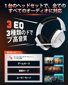 NUBWO HG04 Gaming Headset, Wireless PS5 Headset, 2.4G USB/Type-C/Bluetooth 5.3/Wired, 4-Way Connection, Wireless, Headset with Mic, 20 ms Ultra Low Latency, 7.1 ch Surround FPS Gaming Headphone, PC