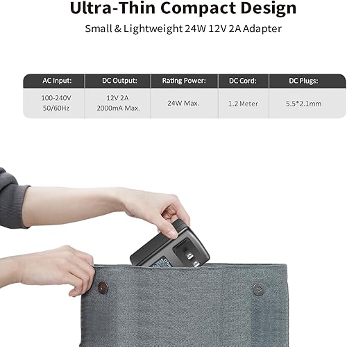 Miniatura 2 de Tonton Adaptador de fuente de alimentación de CA 100-240V a CC 12V 2A, enchufe de 0.217 in x 0.083 in, adaptador de CA CC 12 V cable de alimentación