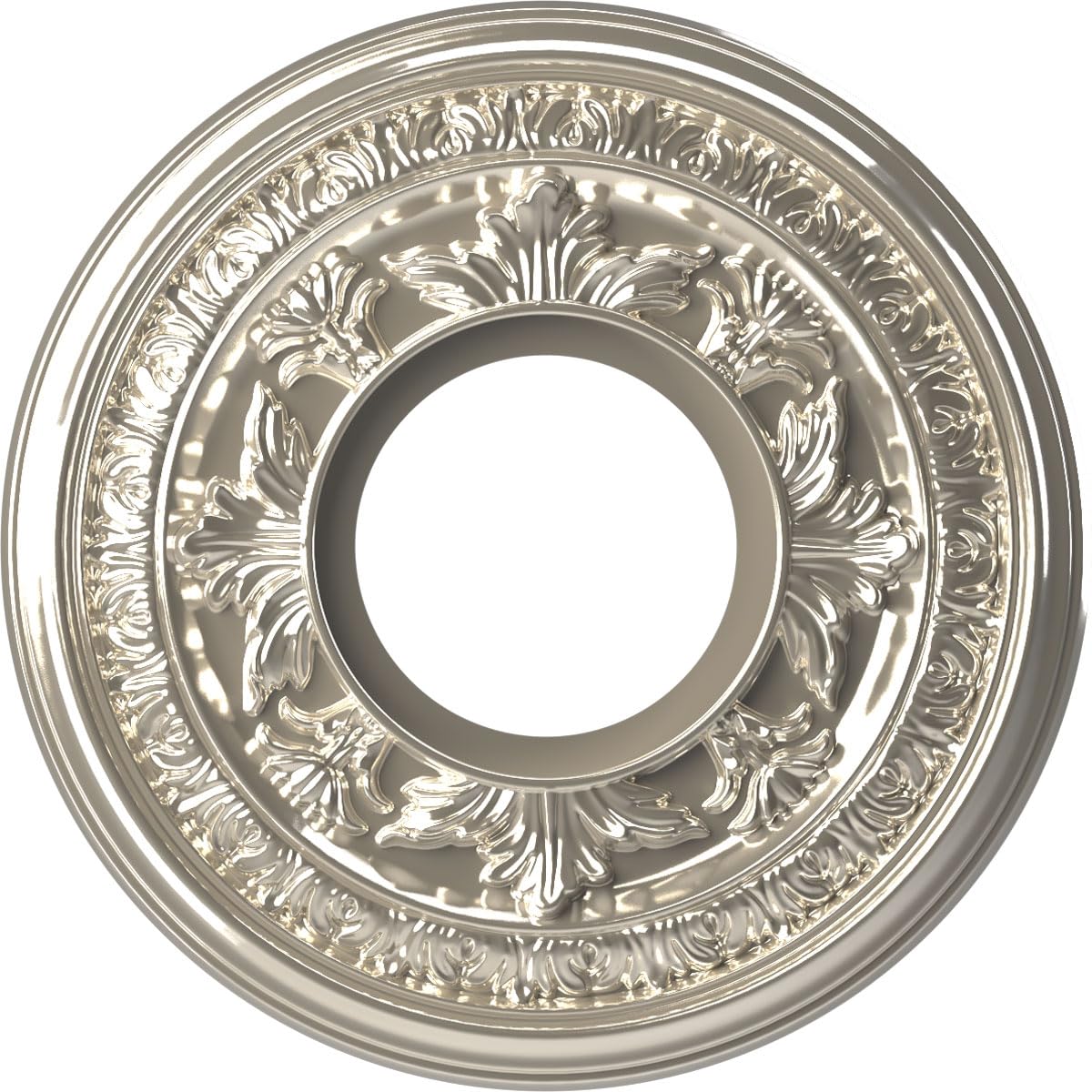 Ekena Millwork CMP10BABCR Baltimore Thermoformed PVC Ceiling Medallion (Fits Canopies up to 4 1/4"), 10"OD x 3 1/2"ID x 3/4"P, Bright Coat Chrome