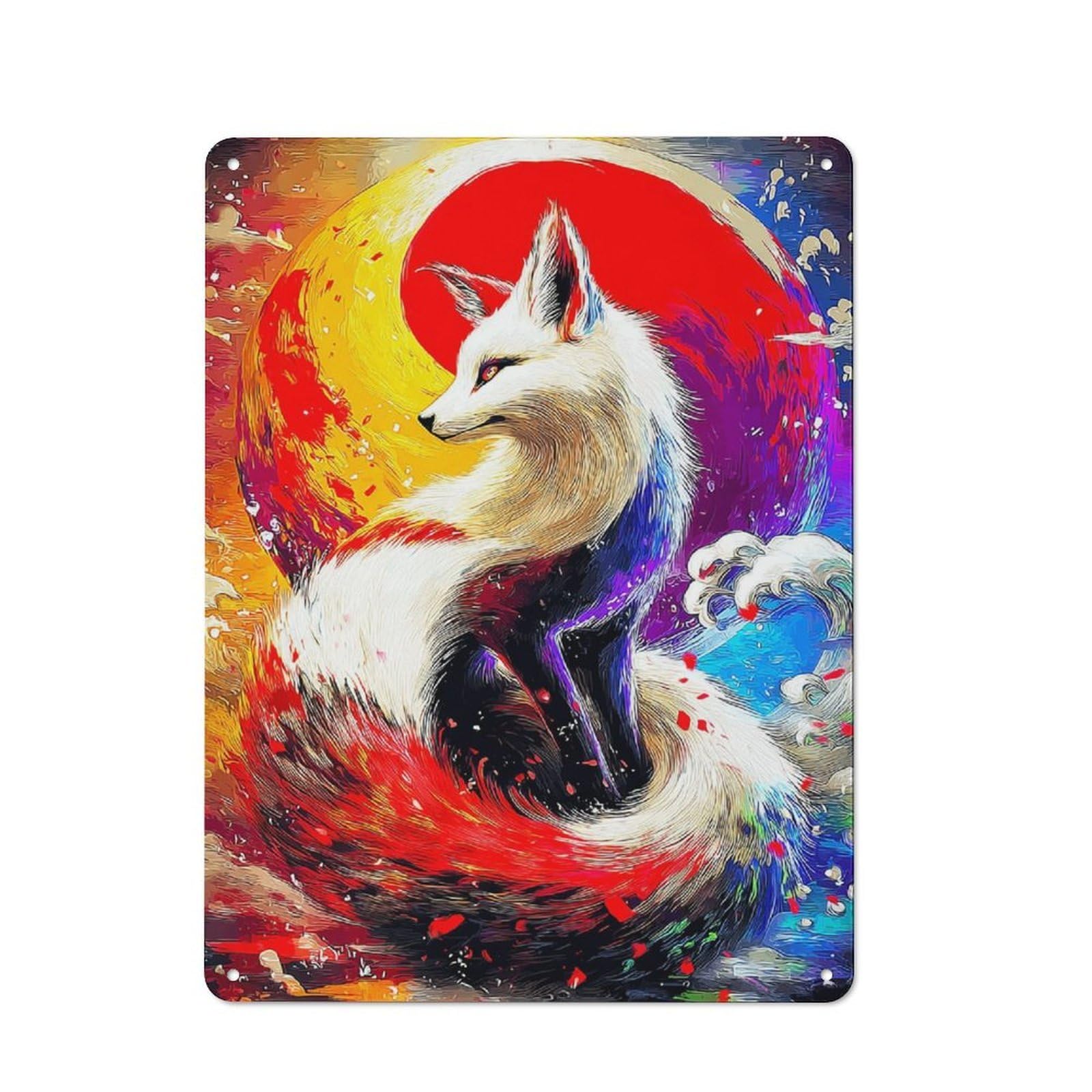 Junmoney Fox Spirit In Cosmic Dance For Bar Or Restaurant, Retro Metal Plaque 40X30cm, A Decorative Christmas Gift For Hospitality Decor Collectors