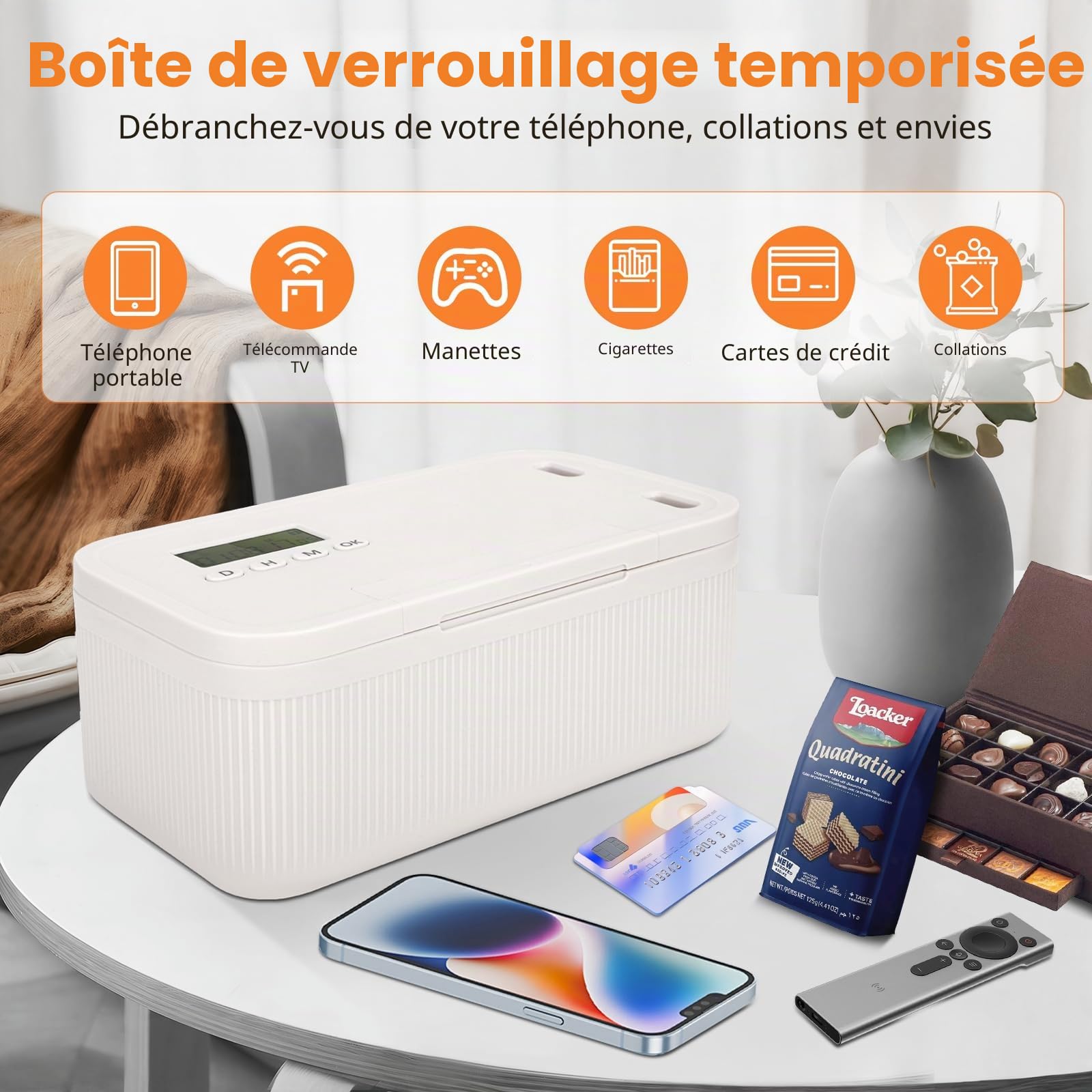 Coffre-Fort Sécurisé avec Minuterie, Boîte de Verrouillage de Téléphone avec Minuterie, Alcool ou Autres Tentations Indésirables, Prison pour Téléphone pour le Travail & les Enfants (Blanc)