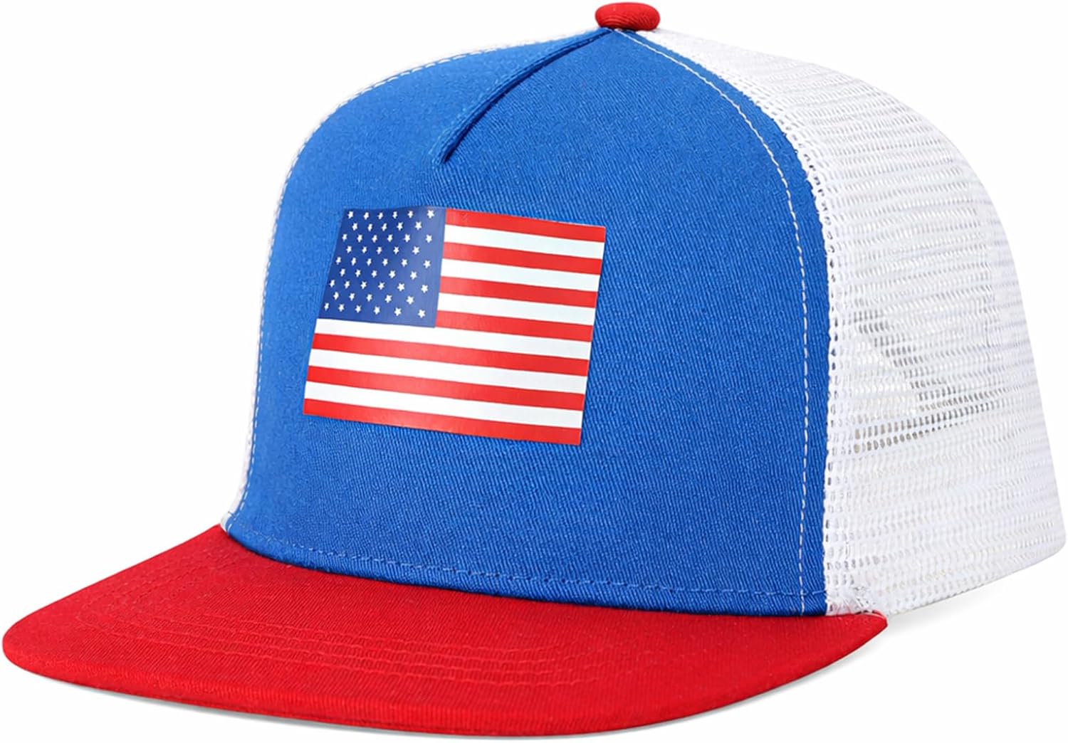 Youth Kids American Flag Trucker Hat, Flat Brim Snapback Mesh Quick Dry Cap 250 Anniversary USA Hat, Ages 5-15