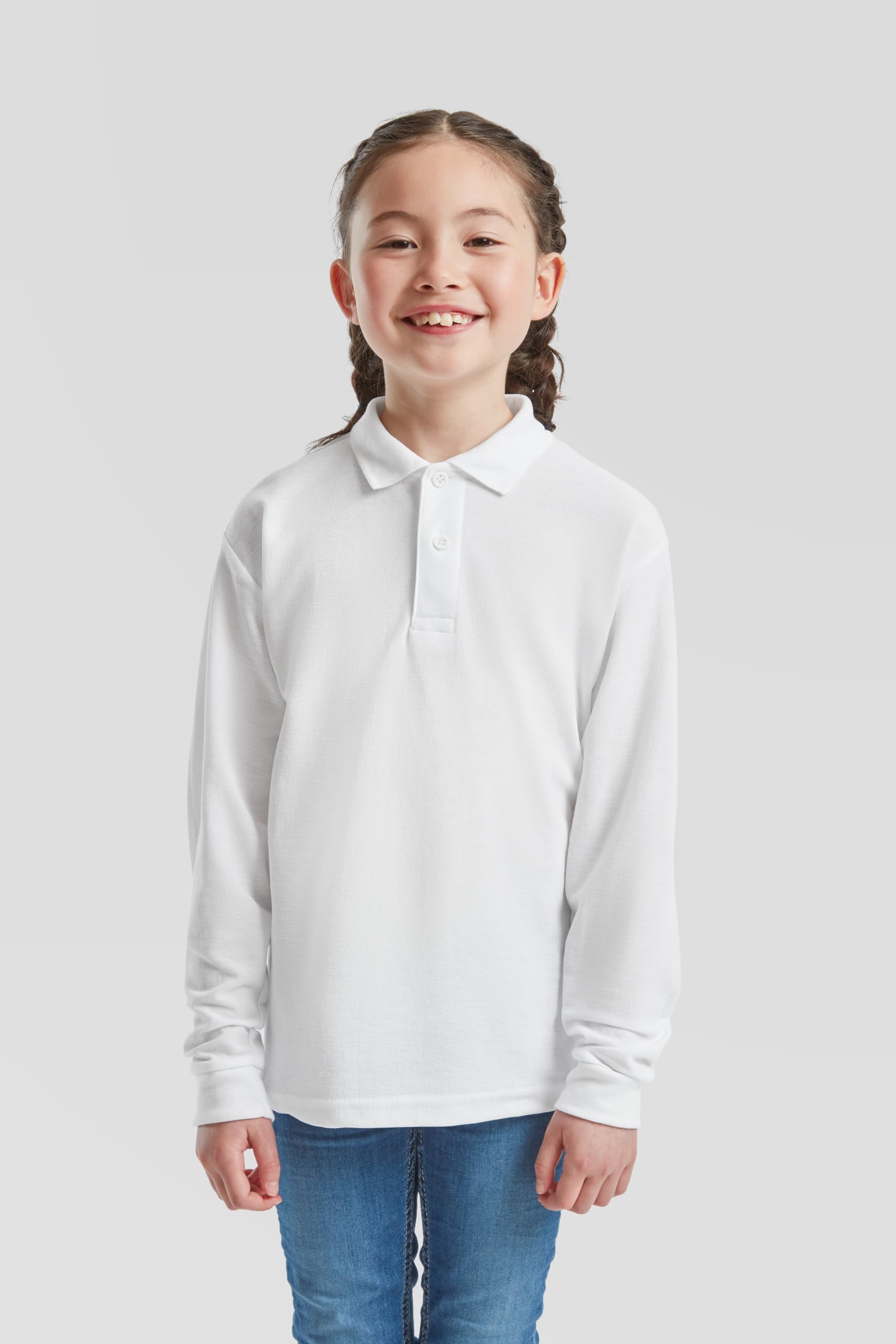 Fruit of the Loom Confezione da 3 polo a maniche lunghe per bambini, 65/35 | Polo a maniche lunghe per bambini e bambine, facile da pulire, con sacchetto in tessuto MyShirt incluso