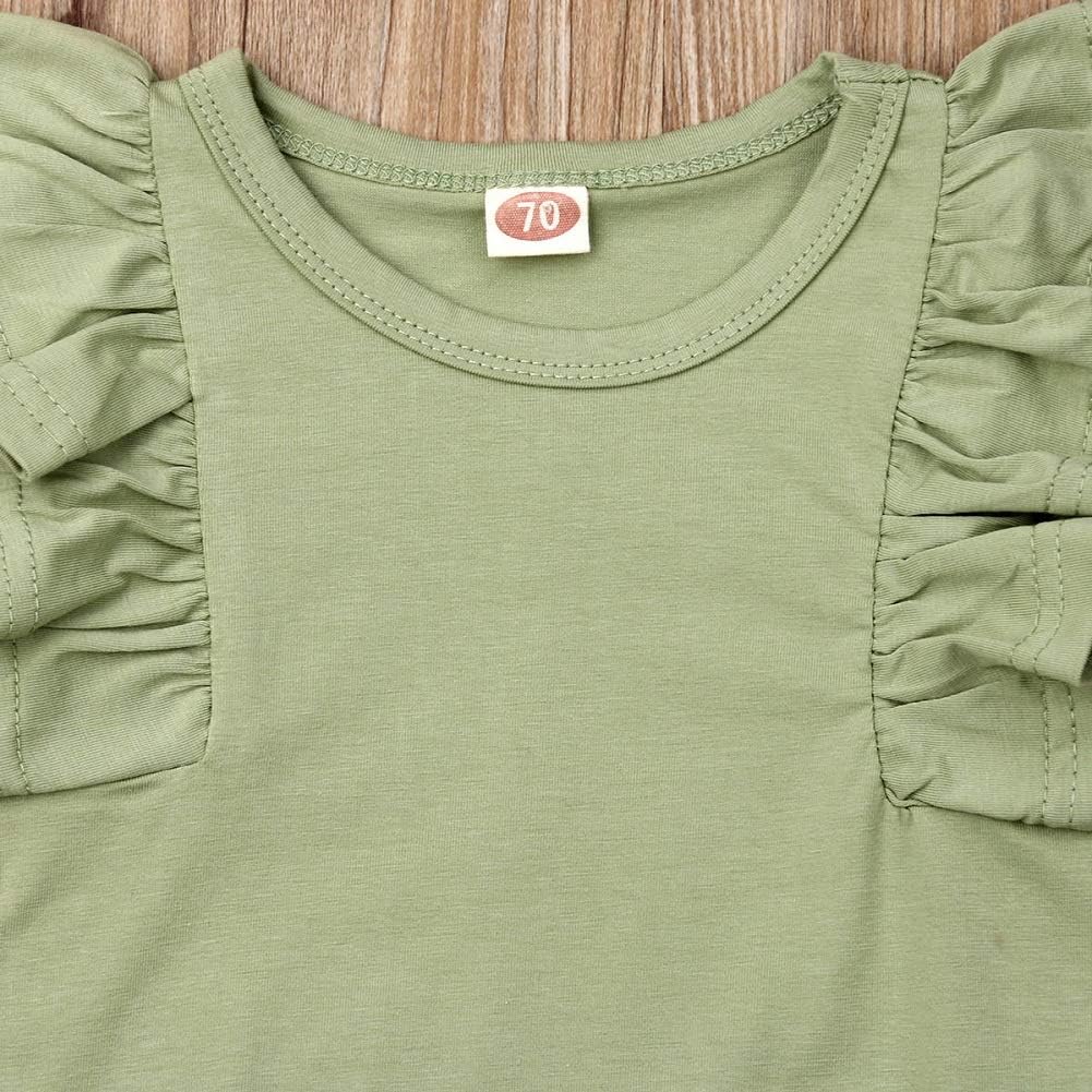 Multitrust Newborn Baby Girl Cotton Ruffled Short Sleeve Bodysuit Tops + Floral Shorts Baby Girl Clothes Set A2 Green 0-6 Months