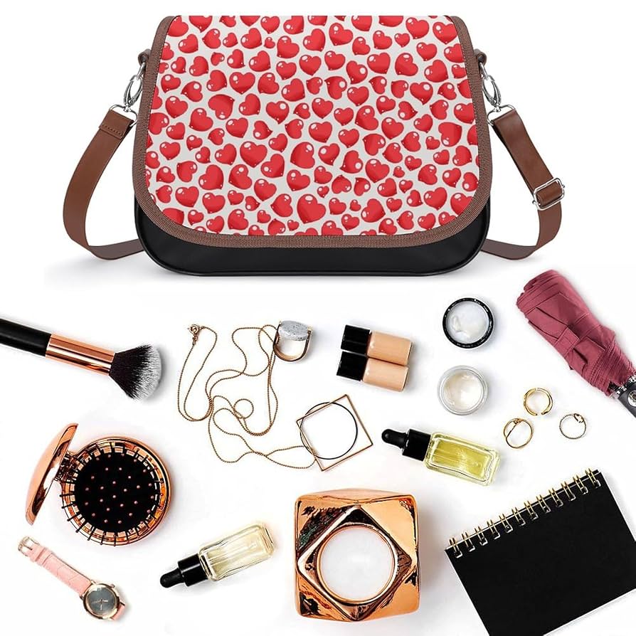 Amazon.co.jp: 赤 ハート柄 心柄 ショルダーバッグ PUレザー