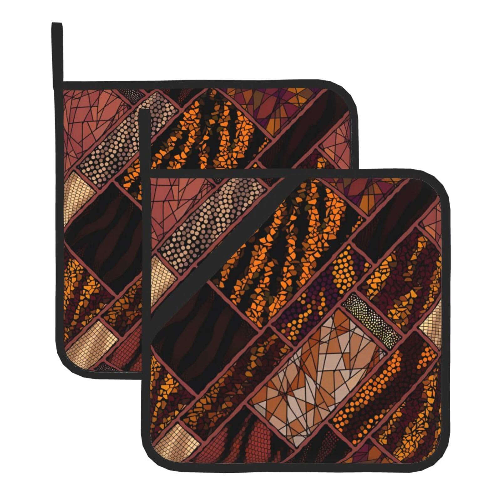 HJFCZH African Style Patchwork Prints Square Hot Pads for Kitchen Counter - Waterproof Pot Holders, Durable Heat Resistant Throw Layers for Serving, Oven & BBQ - 2 Pack