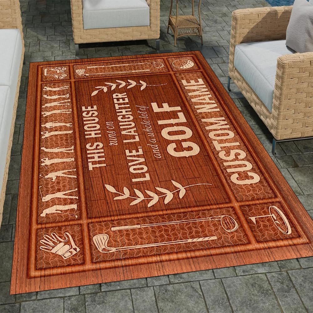 Custom Golf Area Rug, Golf Rugs for Living Room, Non Slip Area Mat Rugs for Office Living Room Indoor, Golf Carpet Floor Mat Indoor for Boys Golf Home Decor (19th Hole Golf)