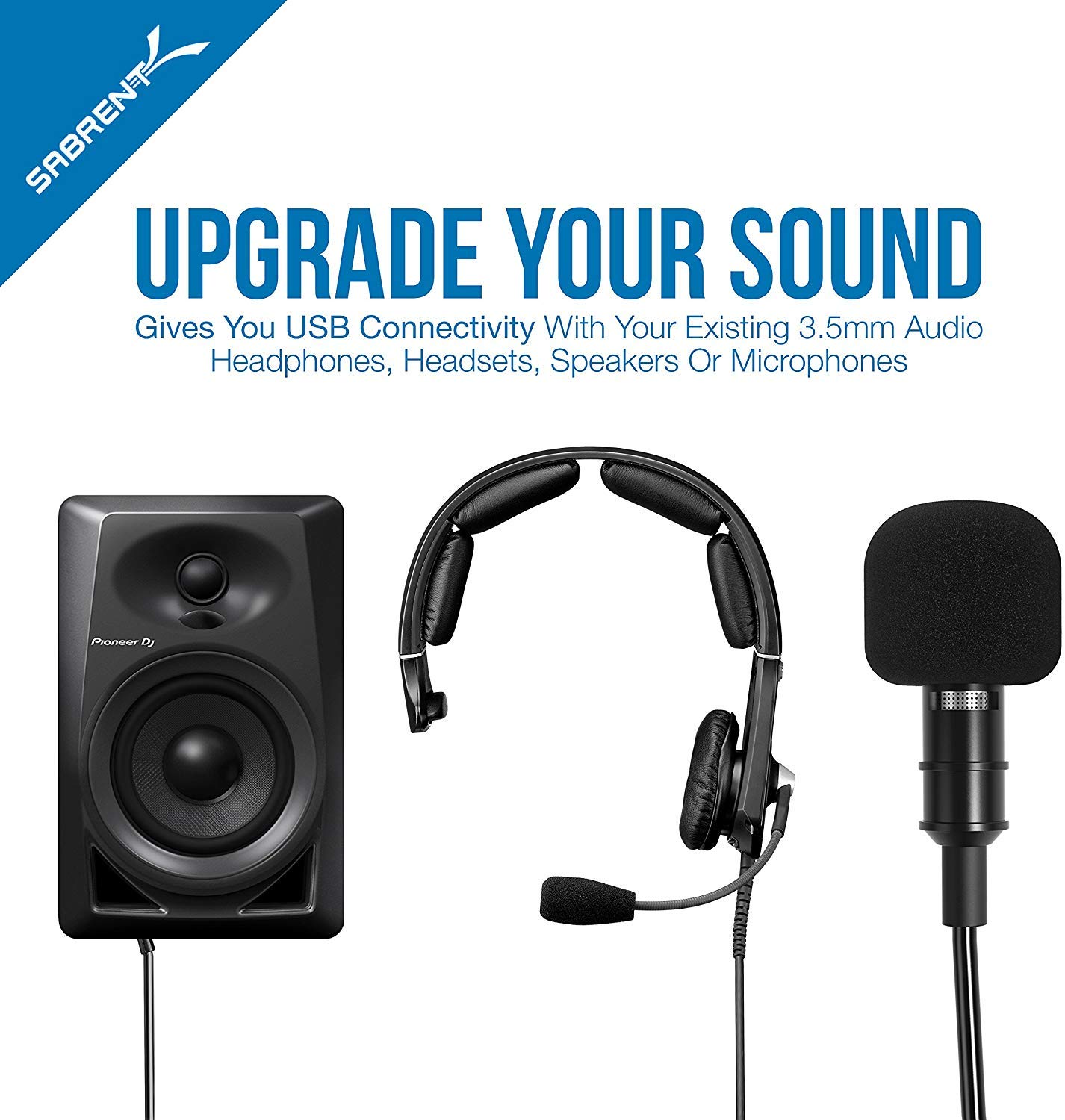 SABRENT Adapter audio USB na 3,5 mm, zewnętrzna karta dźwiękowa, adapter do słuchawek USB, adapter do zestawu słuchawkowego do komputera, USB DAC z TRRS, rozszerzenie USB w zestawie (AU-EMCB)