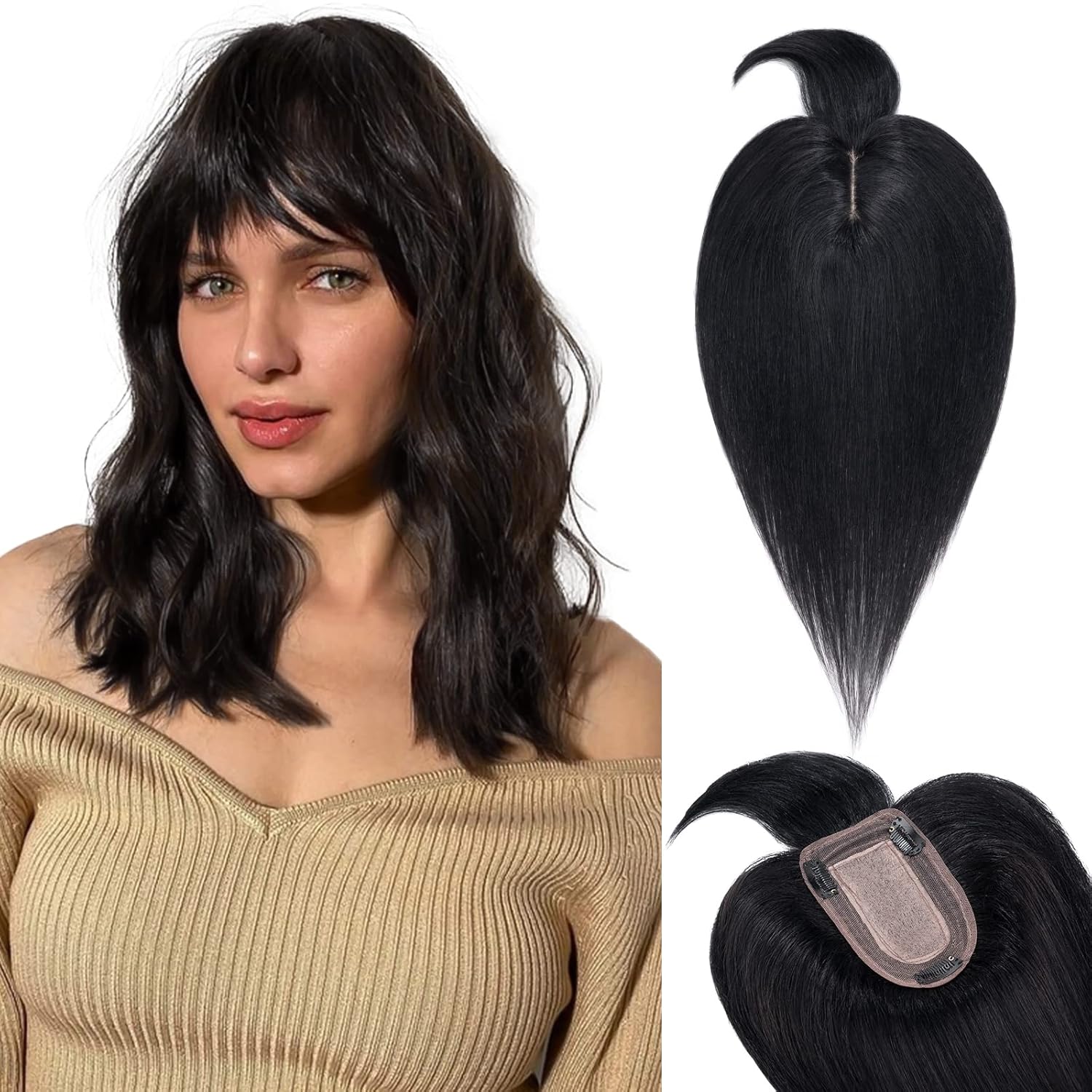 TESS Hair Toppers for Women Real Human Hair,150 Density 7