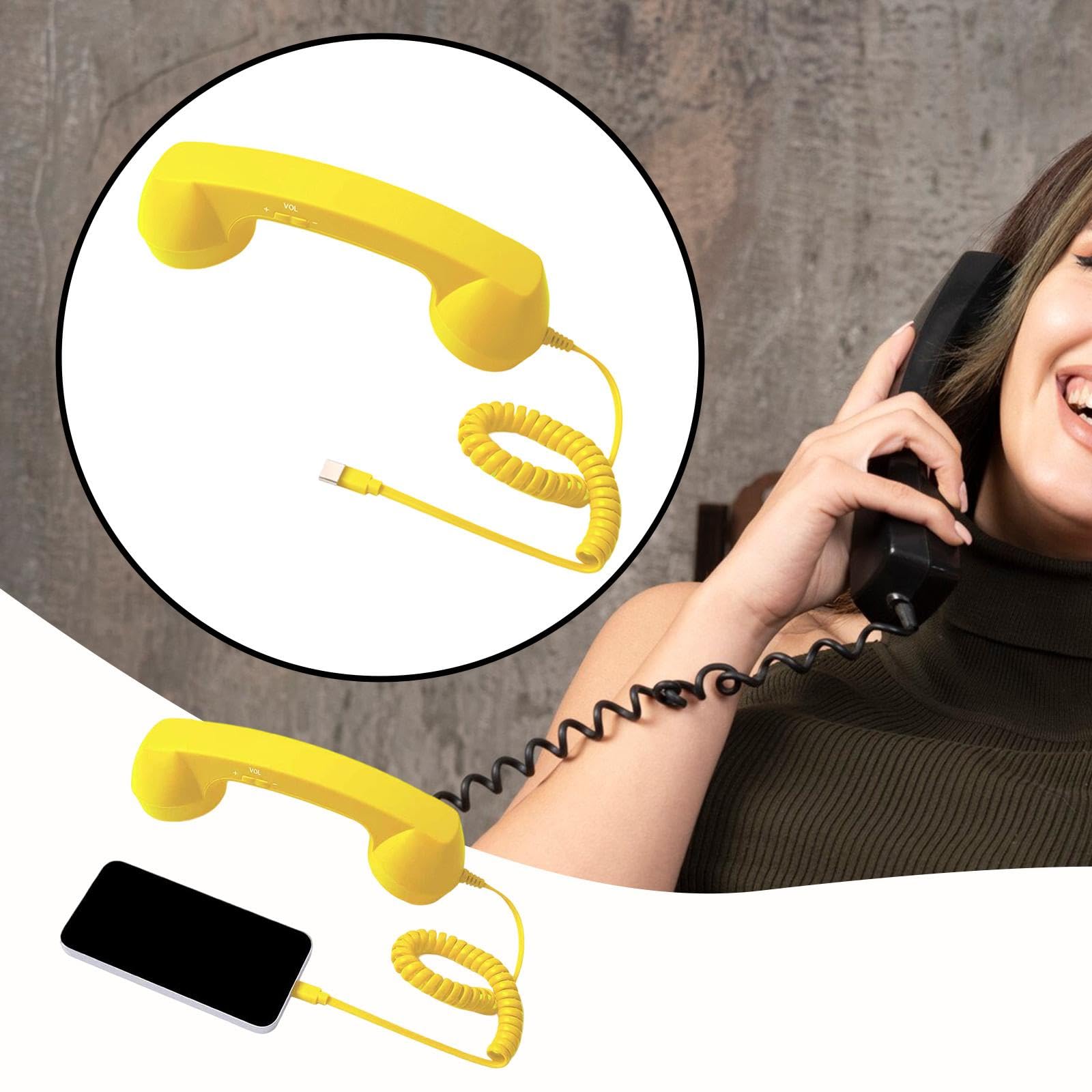 レトロ電話ハンドセット 受話器 有線接続 ノイズリダクション マイク搭載 音量調整 エルゴノミック設計 耐久性PP素材 タッチ操作 長距離通話に適用, 黄色 - 5