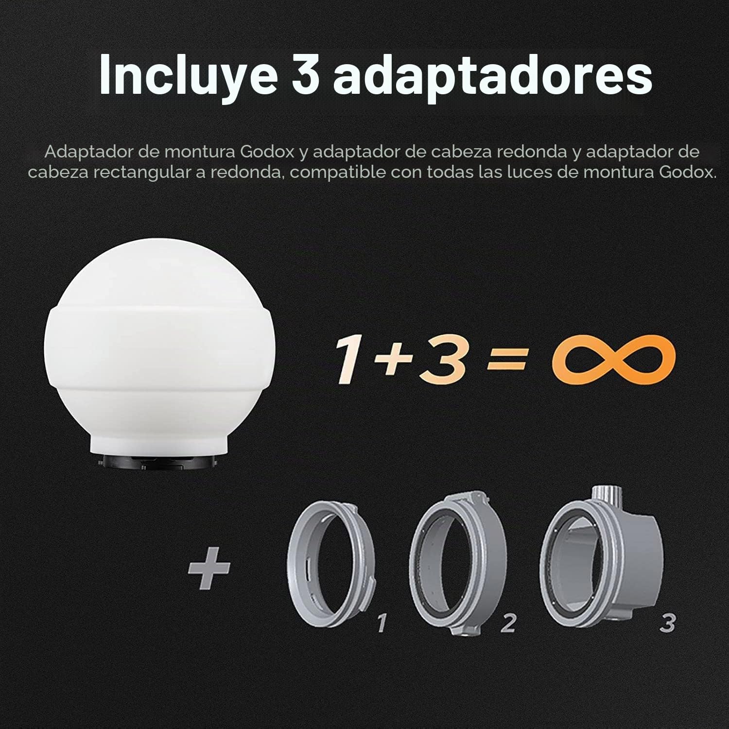 Godox Difusor de Domo ML-CD15 con 3 adaptadores para luz de Flash, modificador de luz Suave Plegable para Godox AD100PRO AD200PRO AD300PRO AD400PRO V1 V860II V860III TT685II TT600 ML60 ML60Bi