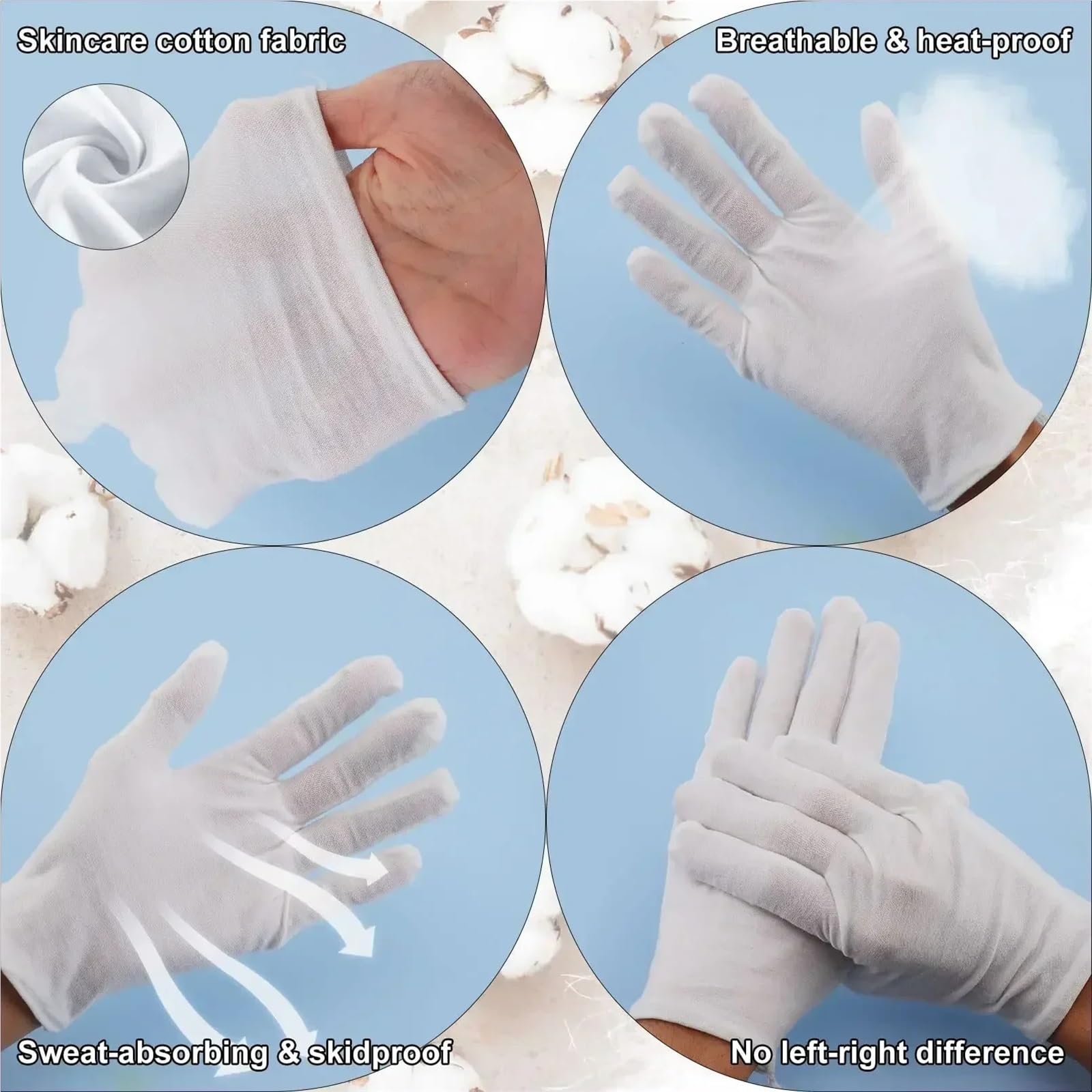 Gants blancs en coton blanc pour serveurs/conducteurs/bijoux, 50 paires, taille unique