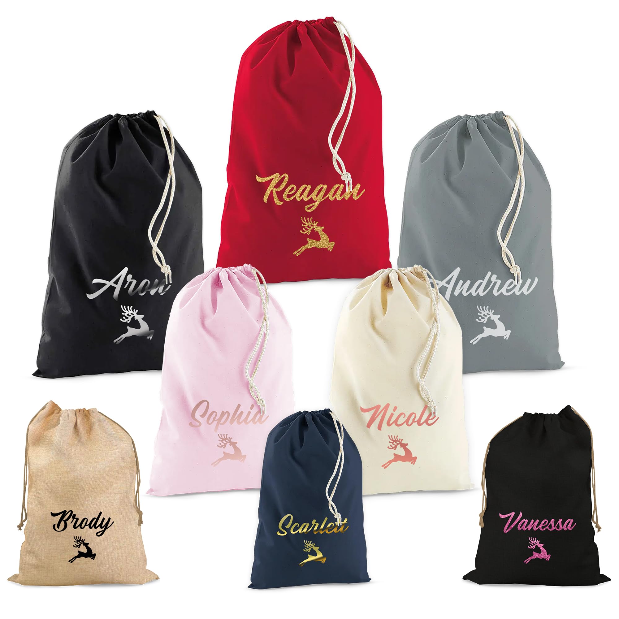 Print Maniacs Reindeer Personalised Mum Xmas Gifts For Mum From Daughter And Son, Personalised Mum Santa Sacks, Customised Santa Sacks With Name, Custom Cotton Santa Sacks, Personalised Christmas Stocking Gifts For Mum