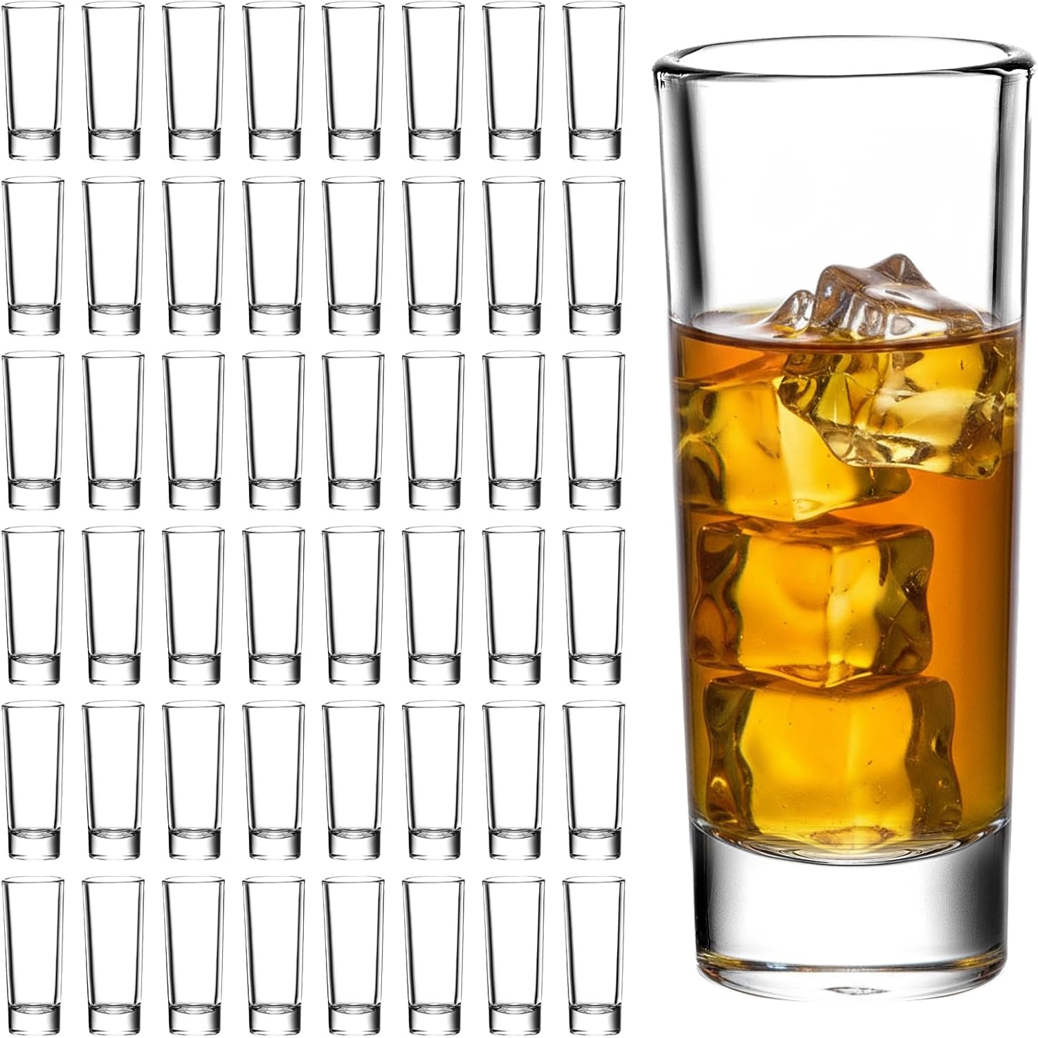 48-Pack 2oz Tall Shot Glasses Bulk,Glass Shot Glasses With Heavy Base,Clear Shooter Cups For Tequila,Vodka,Whiskey,Limoncello,Bar,Wedding and Party