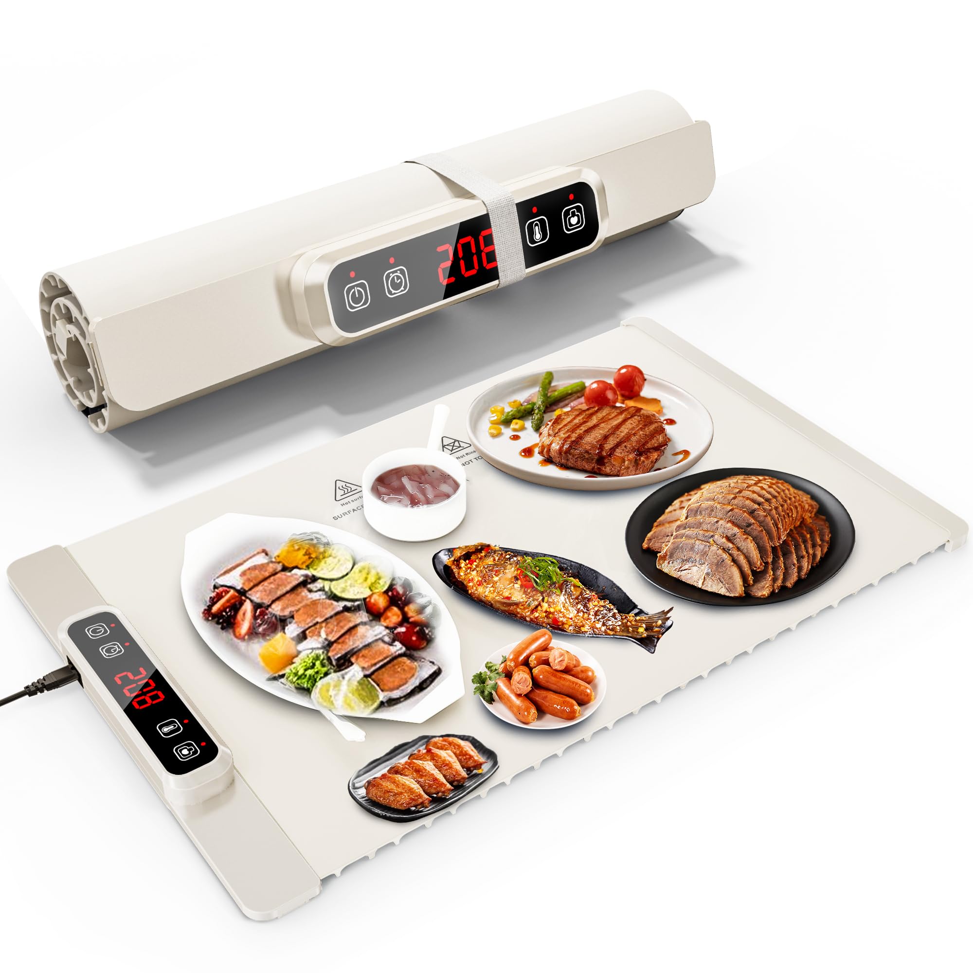 Warmhalteplatte für Essen, Schnellheiztablett, Tragbare Lebensmittelheizung, Mit Kinderschloss und Automatischem Abschalten, 5 Einstellbarer Temperatur Food Warmer für Backen Reisen Buffet Partys
