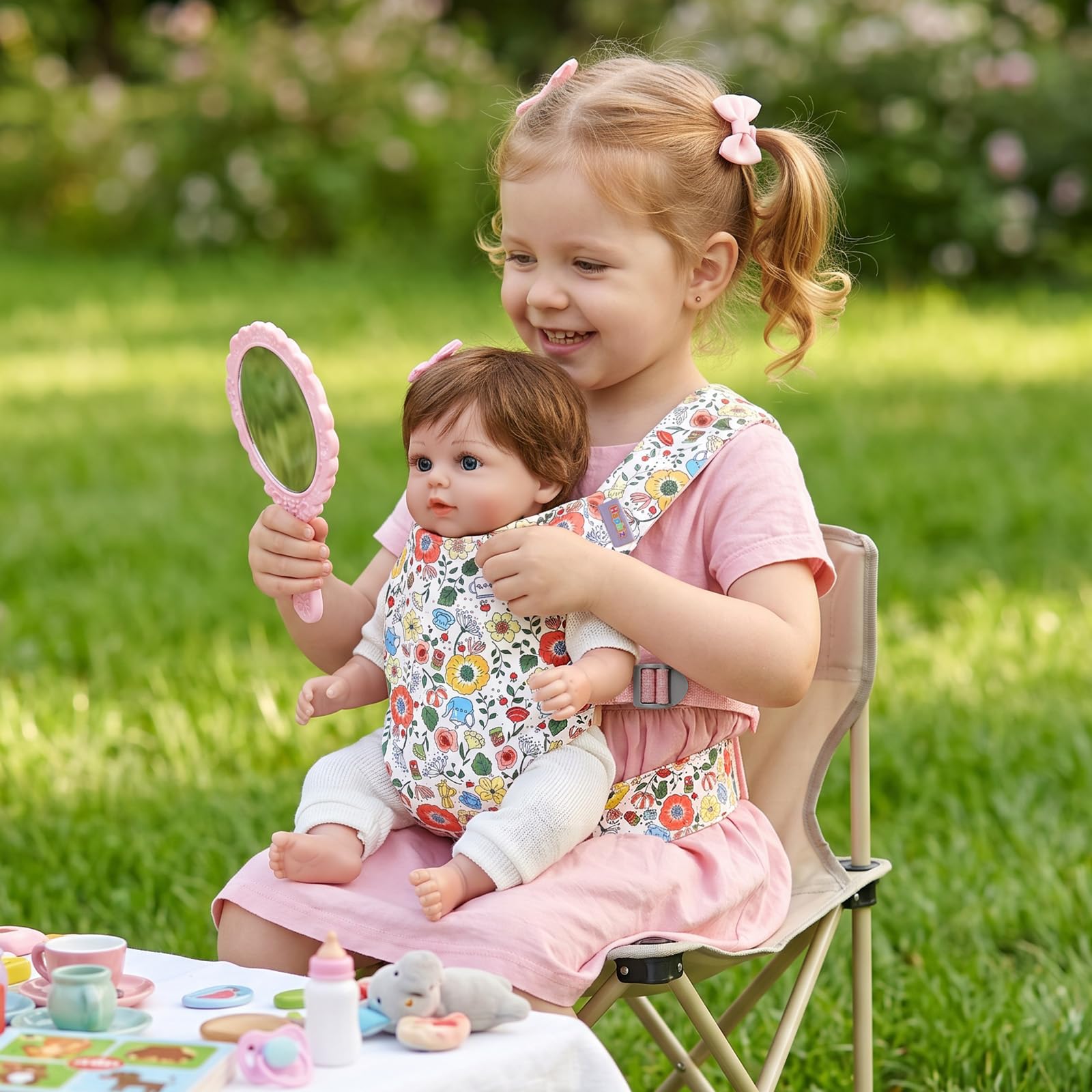 Puppentrage Kinder Puppen Trage Baby Puppenzubehör Babypuppentrage Puppen Tragetaschen ab 3+ Jahre 100% Baumwolle - Weiß