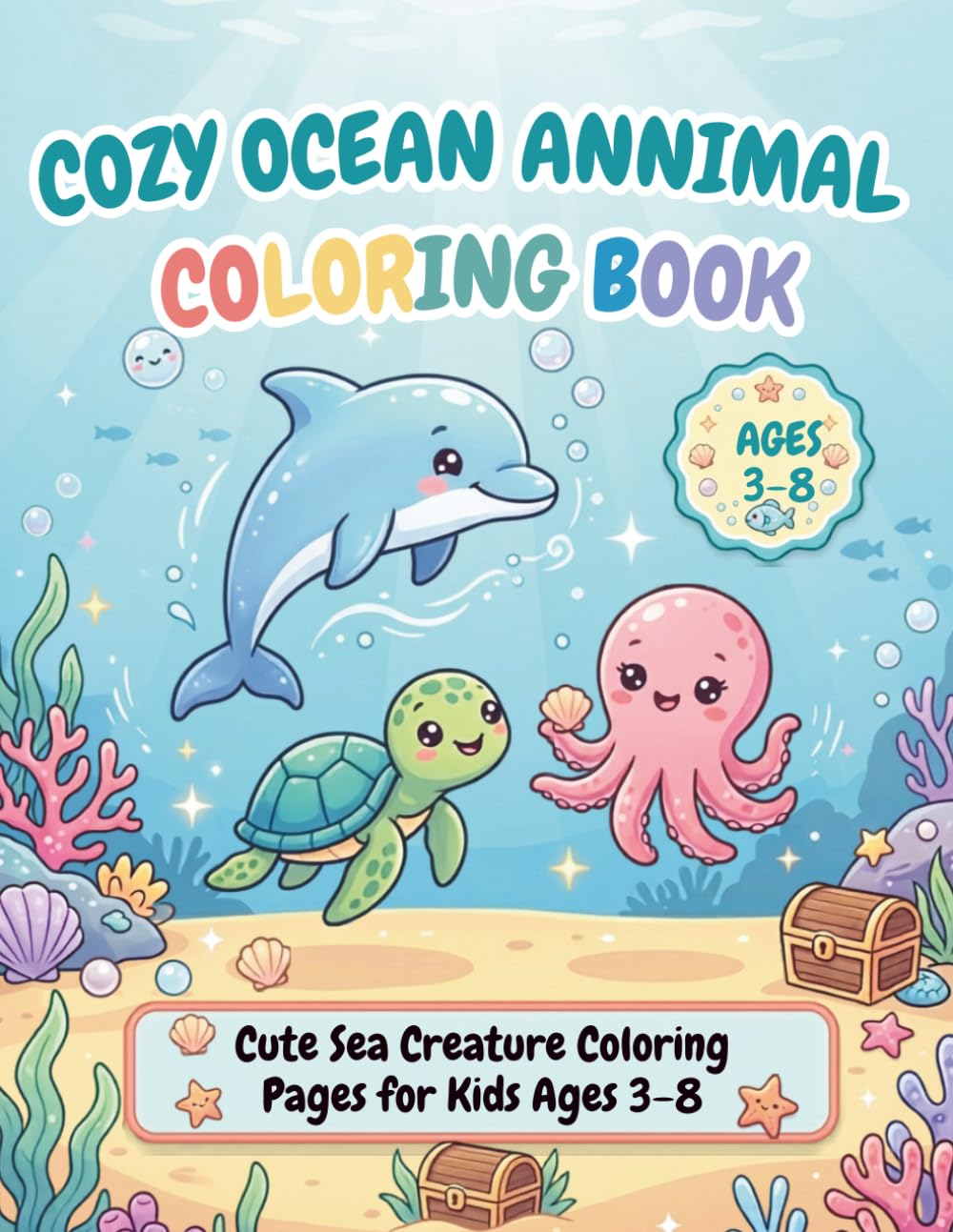 Cozy Ocean Animals Coloring Book: Cute Sea Creature Coloring Pages for Kids Ages 3-8