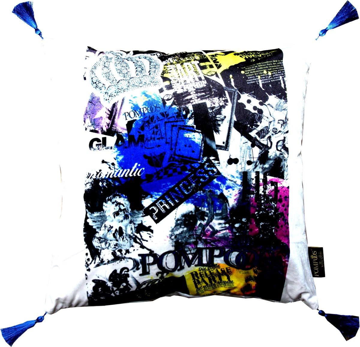 Coussin Pompöös Casa Padrino blanc bleu strass pour canapé et lit