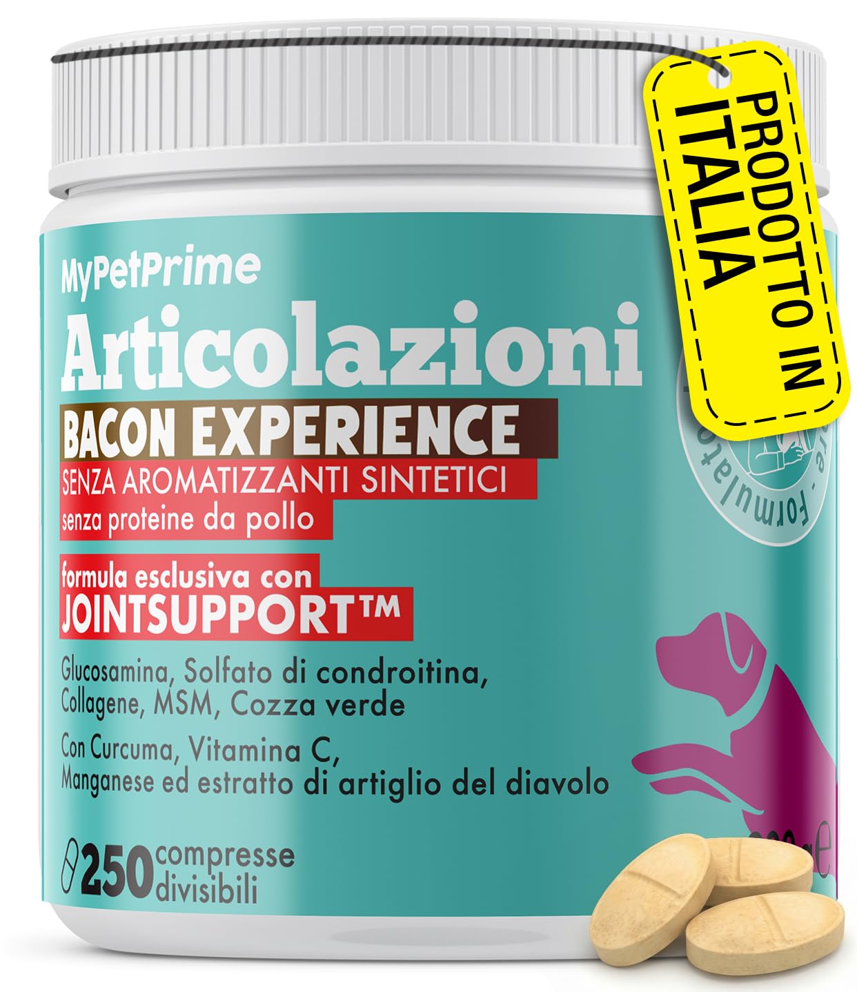 MyPetPrime Articolazioni Cane 250 Compresse Condroprotettori Cane Mangime