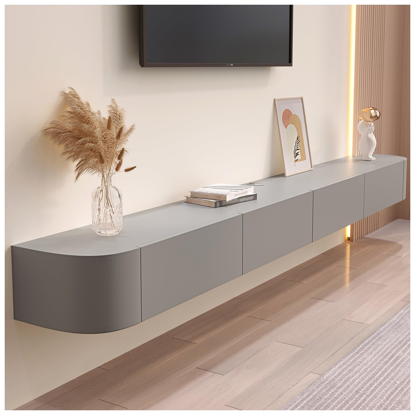 Mobile TV sospeso da parete, versatile centro di intrattenimento per soggiorno, elegante grigio lowboard con mensola salvaspazio 240 x 24 x 20 cm, design funzionale per case moderne