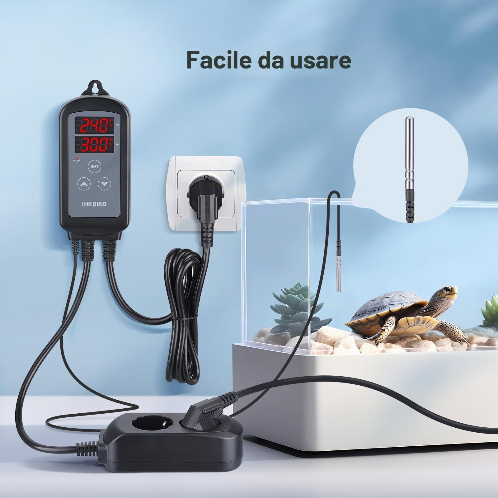 Inkbird ITC-2T Termostato Controllo Digitale,Termoregolatore Doppia Prese di Riscaldamento,Timer Ciclo Giorno-Notte,Funzione di Allarme,Regolatore di Temperatura per Terrarium,Serre,Rettili