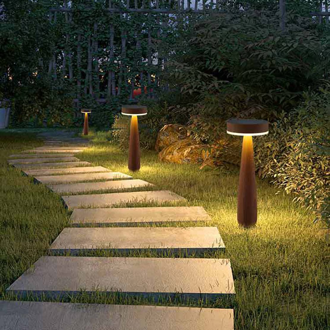 LED Wegelampe mit Dämmerungssensors Außen Solar Pollerleuchte IP65 Holzmaserung Eisen Gartenlampe, mit Erdspieß, mit Fernbedienung, Timing, Dimmbar, Warmweiß Kaltweiß Neutralweiß