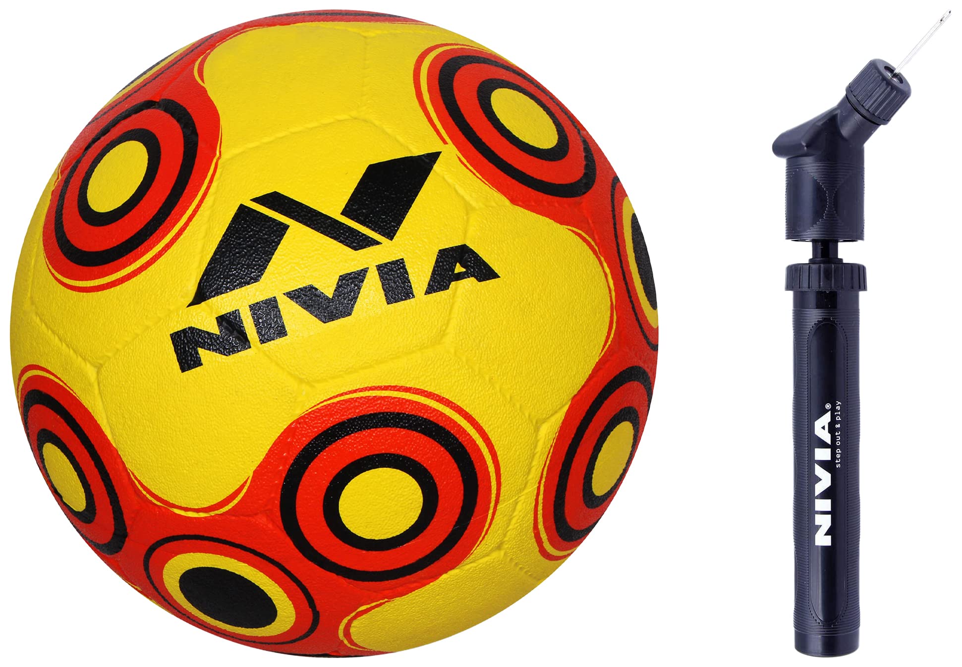 Nivia Spinner Rubber Moulded Football, Youth Size 5 (Yellow/Red) with Double Action Ball Pump (B07FTFJZXY) Amazon Price History, Amazon Price Tracker