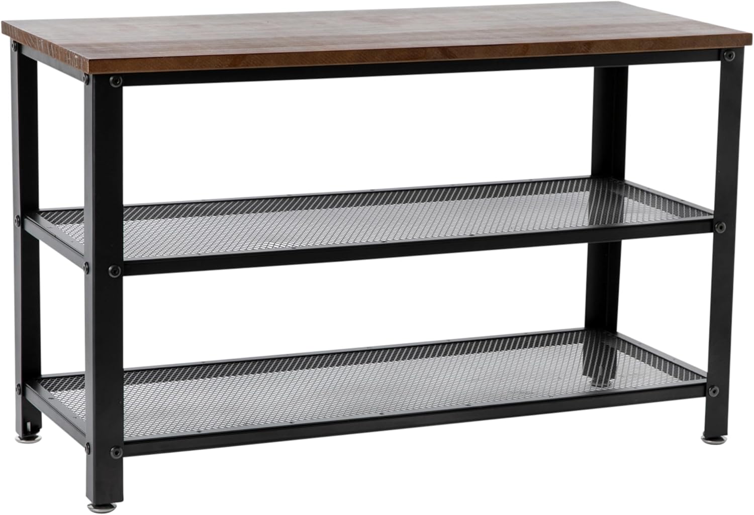 HBCY Creations Rustic Brown Solid Pine Wood 3-Tier Entryway Shoe Rack Bench with Metal Mesh Shelves, for Entryway, Mudroom, or Bedroom, and More!