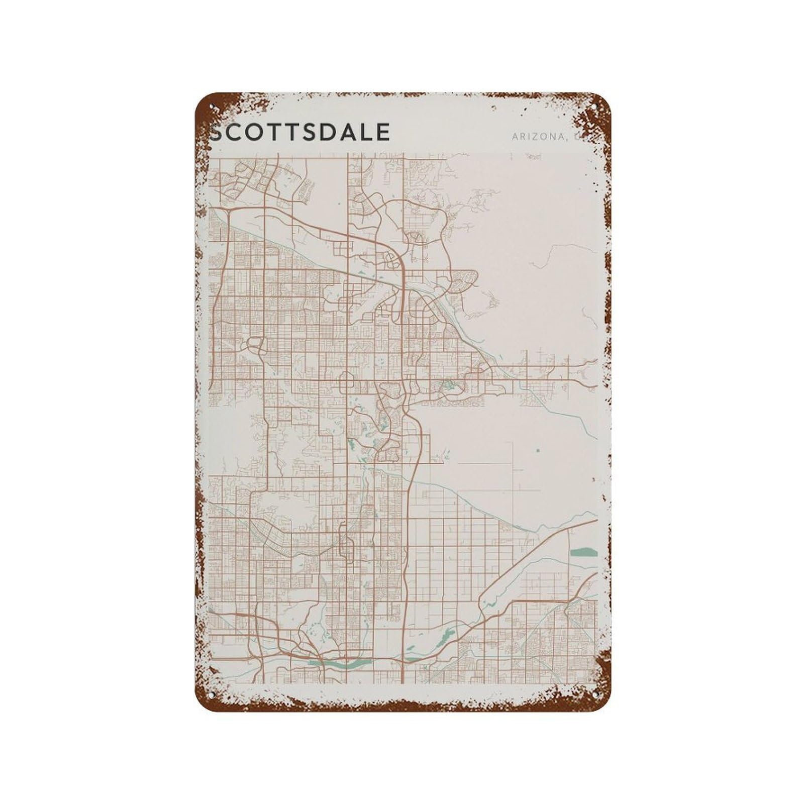xiaoxiaoshen Scottsdale Map Arizona Travel Gift Farmhouse Decor for Lawyer Wall Decor Art Metal Tin Poster Modern Home Decor Art Home Bar Shop Decorations Vintage Sign 30x20cm