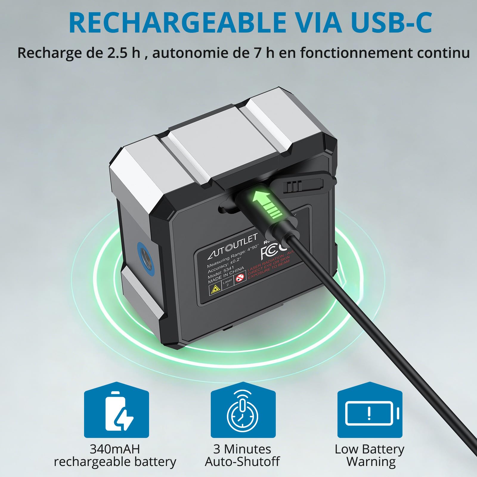 AUTOUTLET 4 * 90° Niveau à bulle numérique Laser linéaire des deux côtés Fixation magnétique sur les quatre côtés Rechargeable Pour Menuiserie Chantier Et Décoration