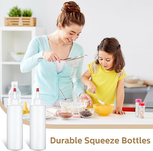 Miniatura 6 de Jinei Paquete de 60 botellas de plástico de 8 onzas, botellas transparentes para exprimir condimentos con tapa de punta roja, recipiente vacío para