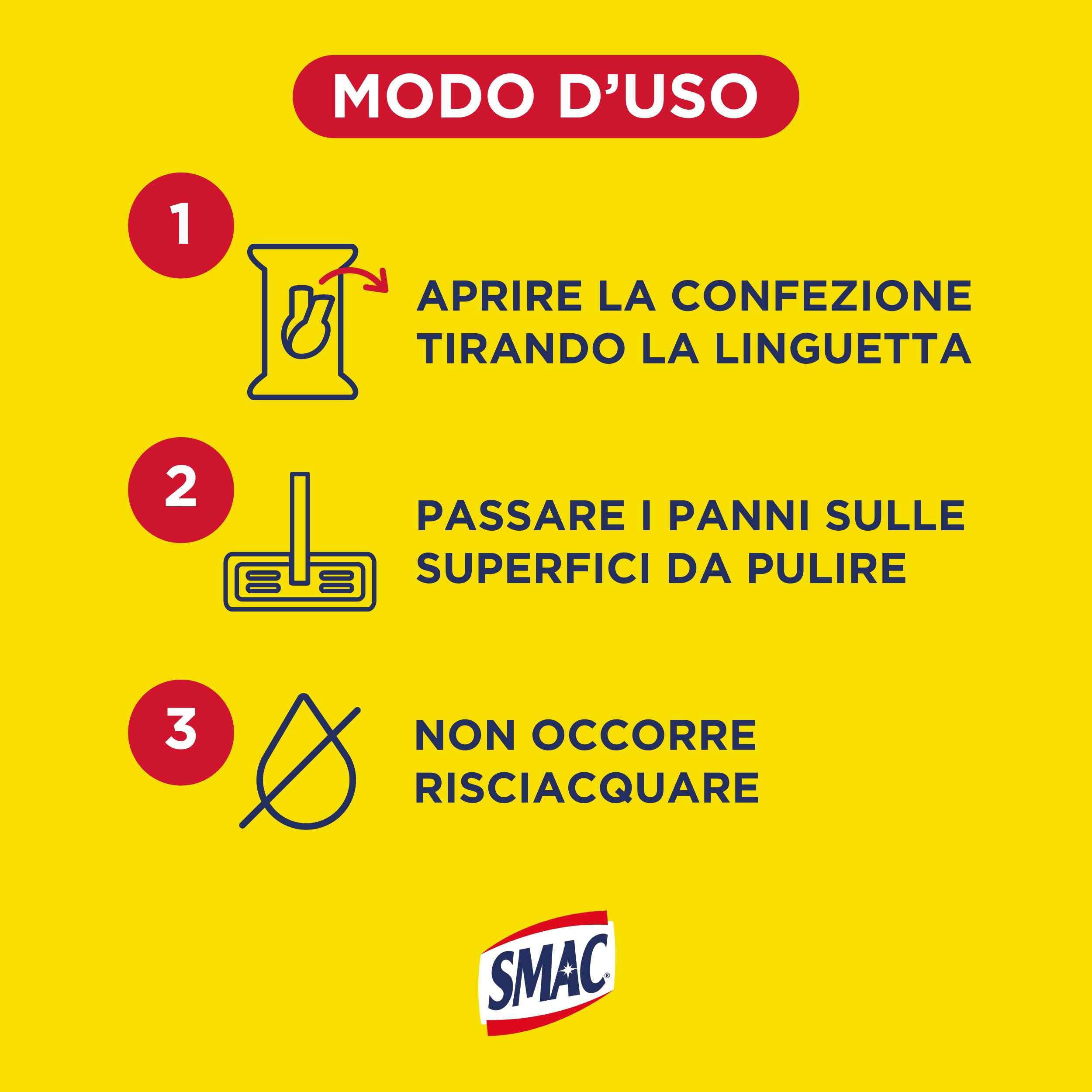 Smac - Panni Umidi Detergenti Lavapavimenti Adatti a Ogni Scopa, 36 Panni, Pulizia senza Risciacquo, Zero Aloni, Profumo di Limone, 12 Panni x 3 Confezioni