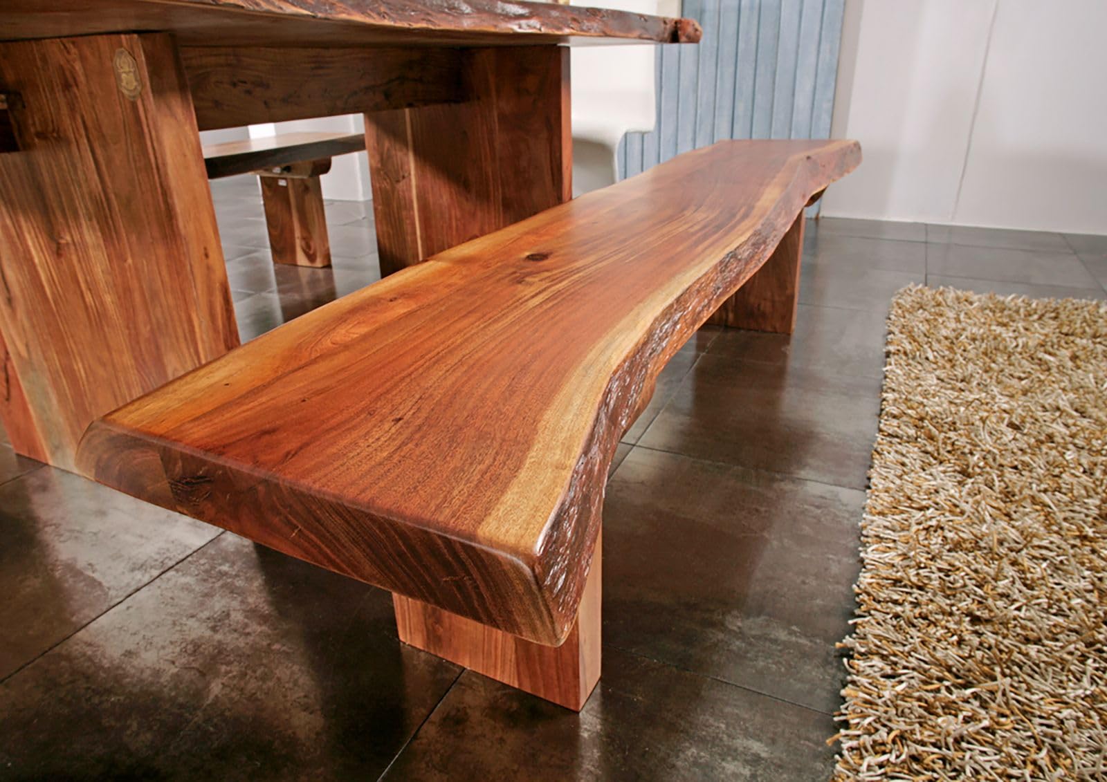 Banc 235x38cm Bois Massif d'Acacia Laqué Noisette Design Naturel Freeform