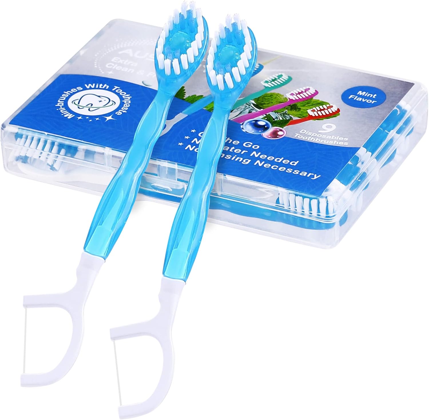 9 Pack Mini Disposable Toothbrushes – 5-in-1 Prepasted Travel Toothbrush with Toothpaste Floss & Pick for Hotel Camping Flight & Car & Guest Use – Portable Essentials for Women Men Kids